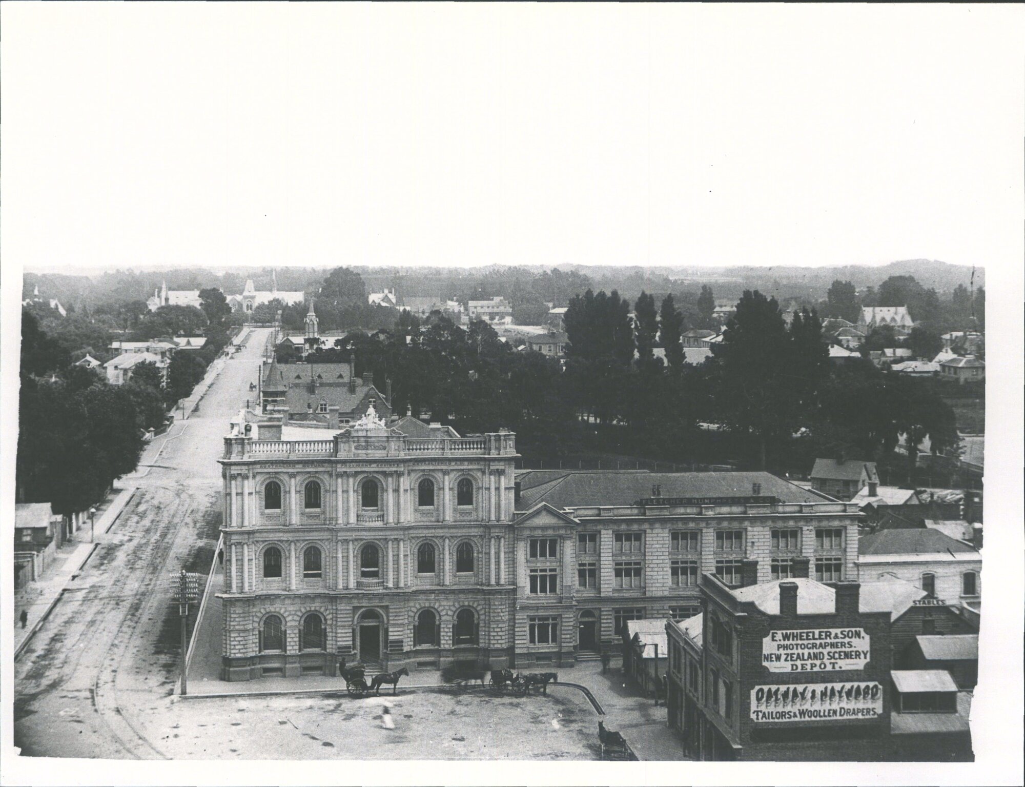 Worcester St West from Cathedral Tower Wheeler &amp; Son premises