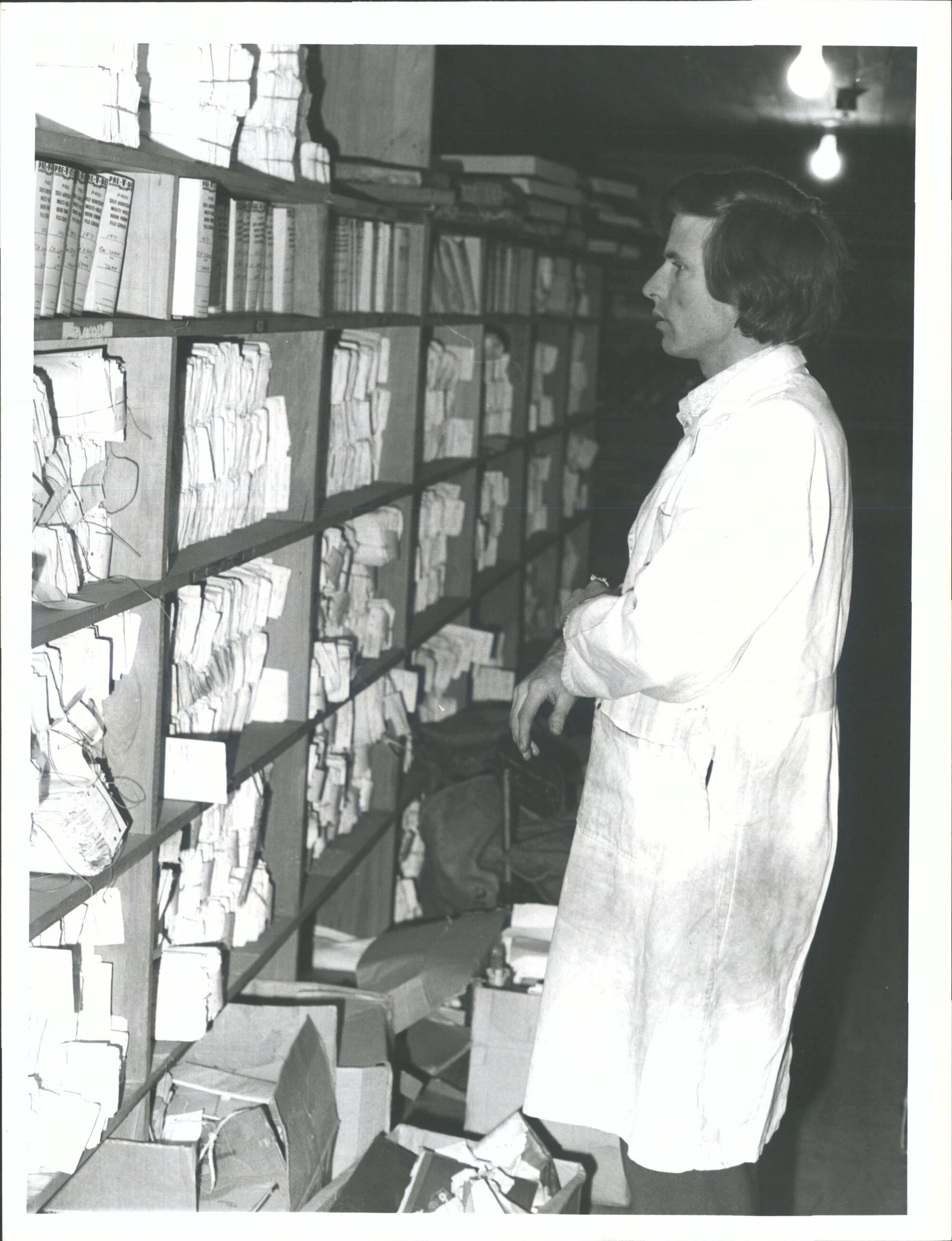 Archives storage area, the "Longroom" in the Tower 10 November 1978.