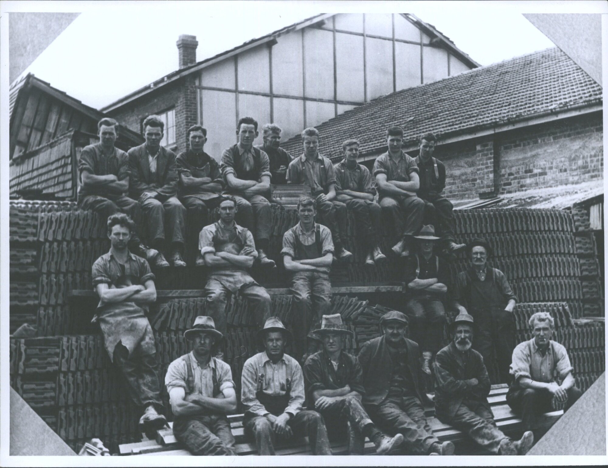 Man with cap in middle row is John Brown centre of middle row Sam Tippet as a young man (now deceased) -original caption