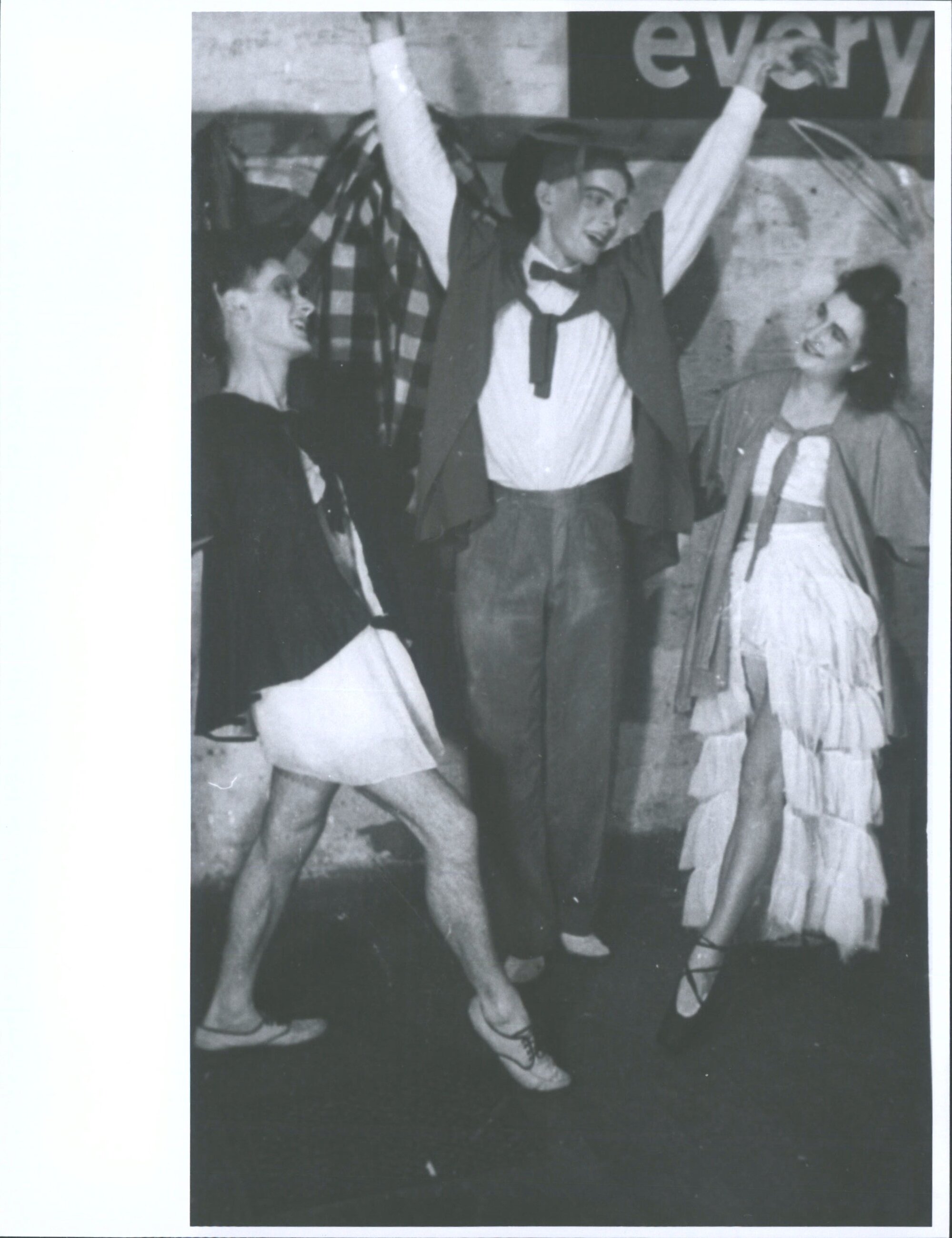 1947 Knox Ballet.   l to r. Tony? (dental student), Eric Parr (medical student) Kathleen Watt (HSc student)