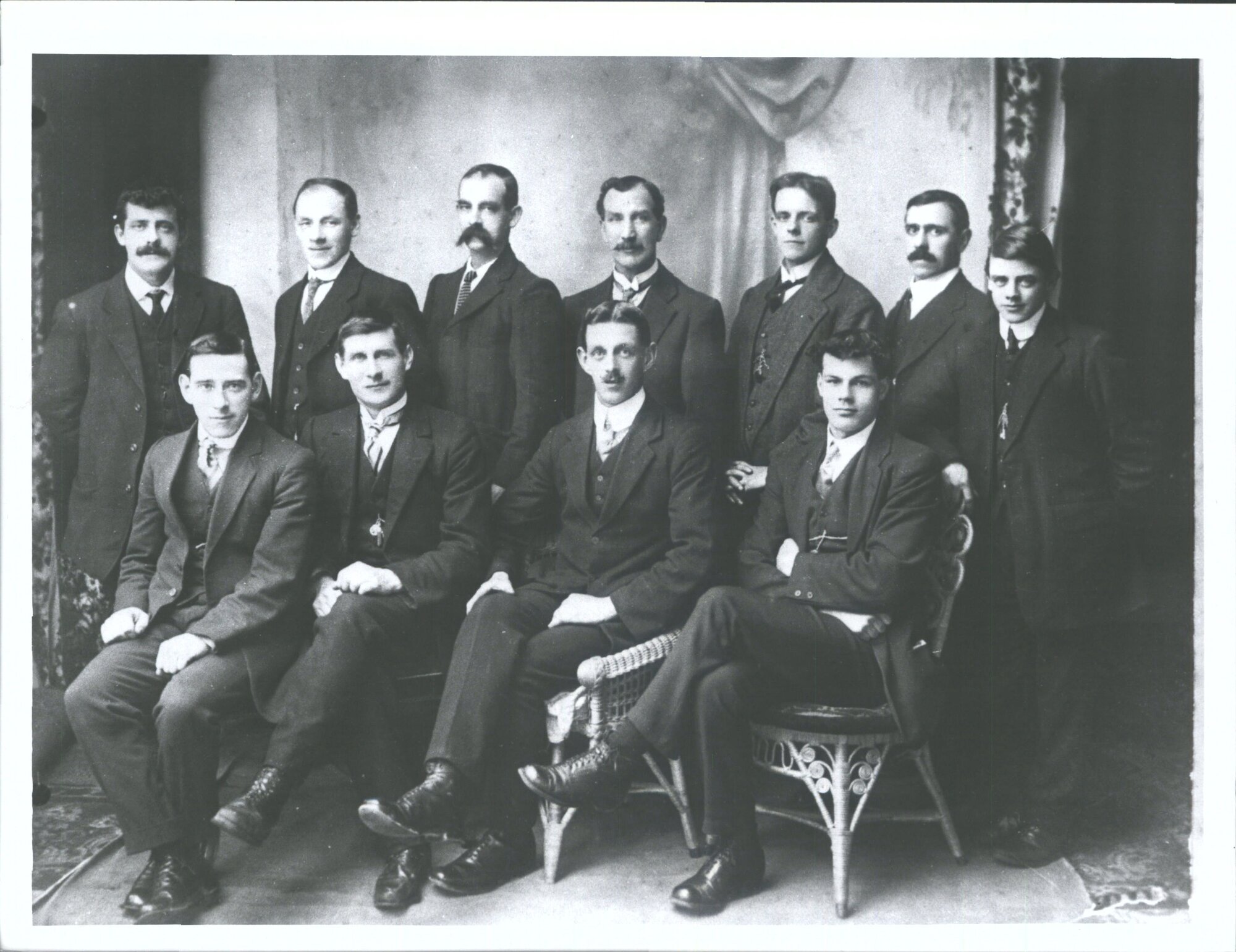 Poultry, Pigeon, Canary Society Committee      L-R Sitting: J.T. Oliver, J. Pryde (vice president), F. J. W. Tosswill (President