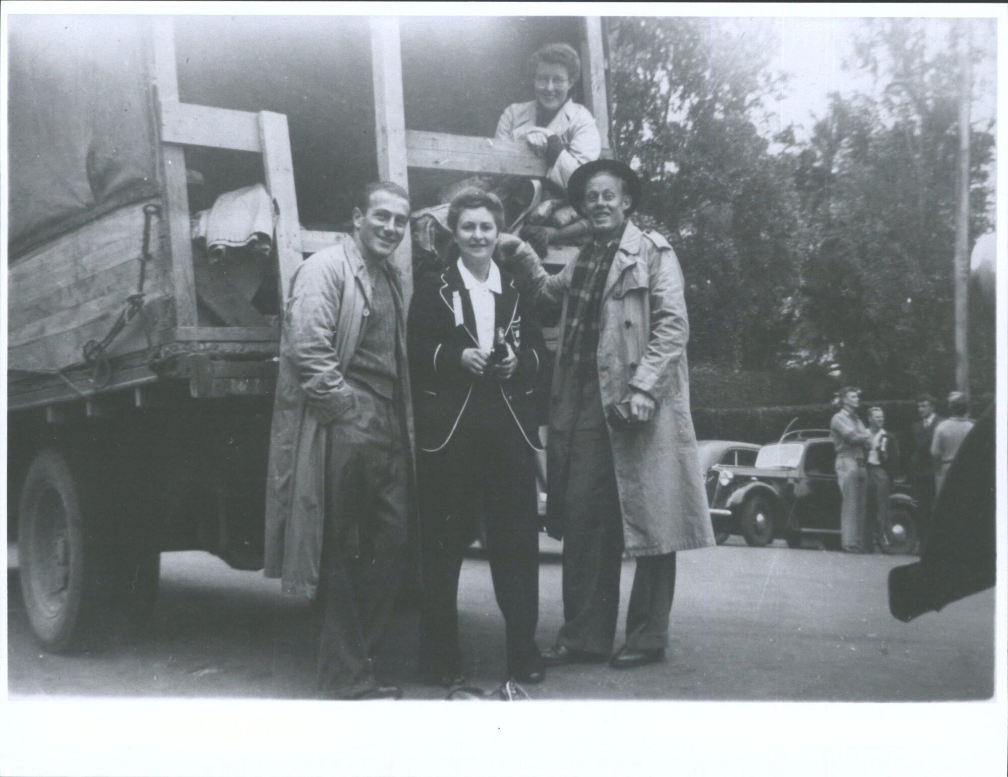 1947 on the way from Wellington to Auckland. L to r. Peter Fiershel, Kathleen Watt, ?