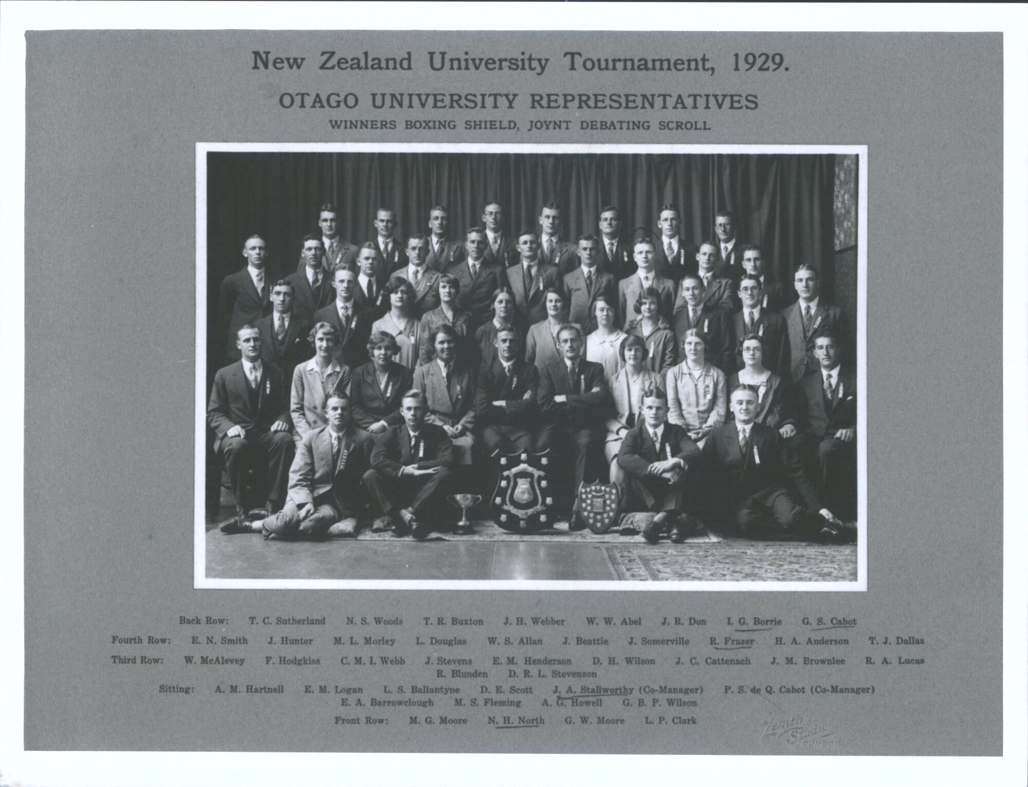 "New Zealand University Tournament Otago University Representatives" (R. Fraser, Knox 1930)