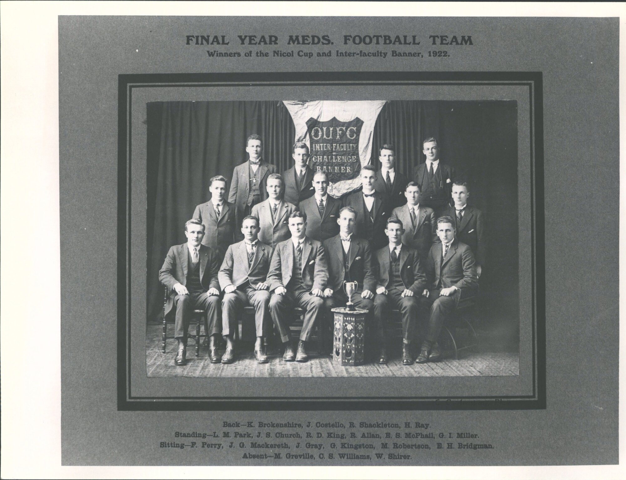 Final year med student foot ball Team, 1922