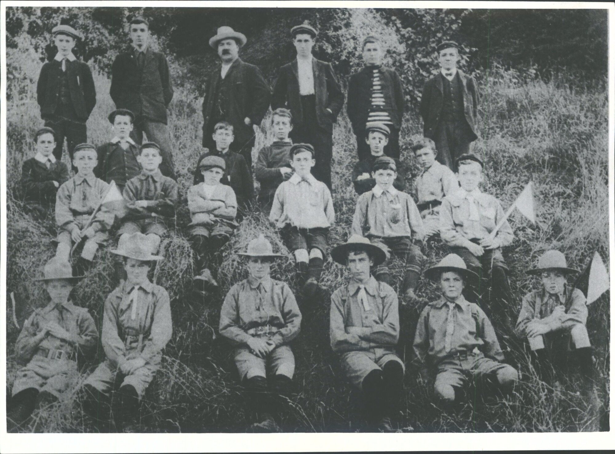 Caption: 'Baden Powell's north Dunedin Scouts, under Chief Scoutmaster Carr'