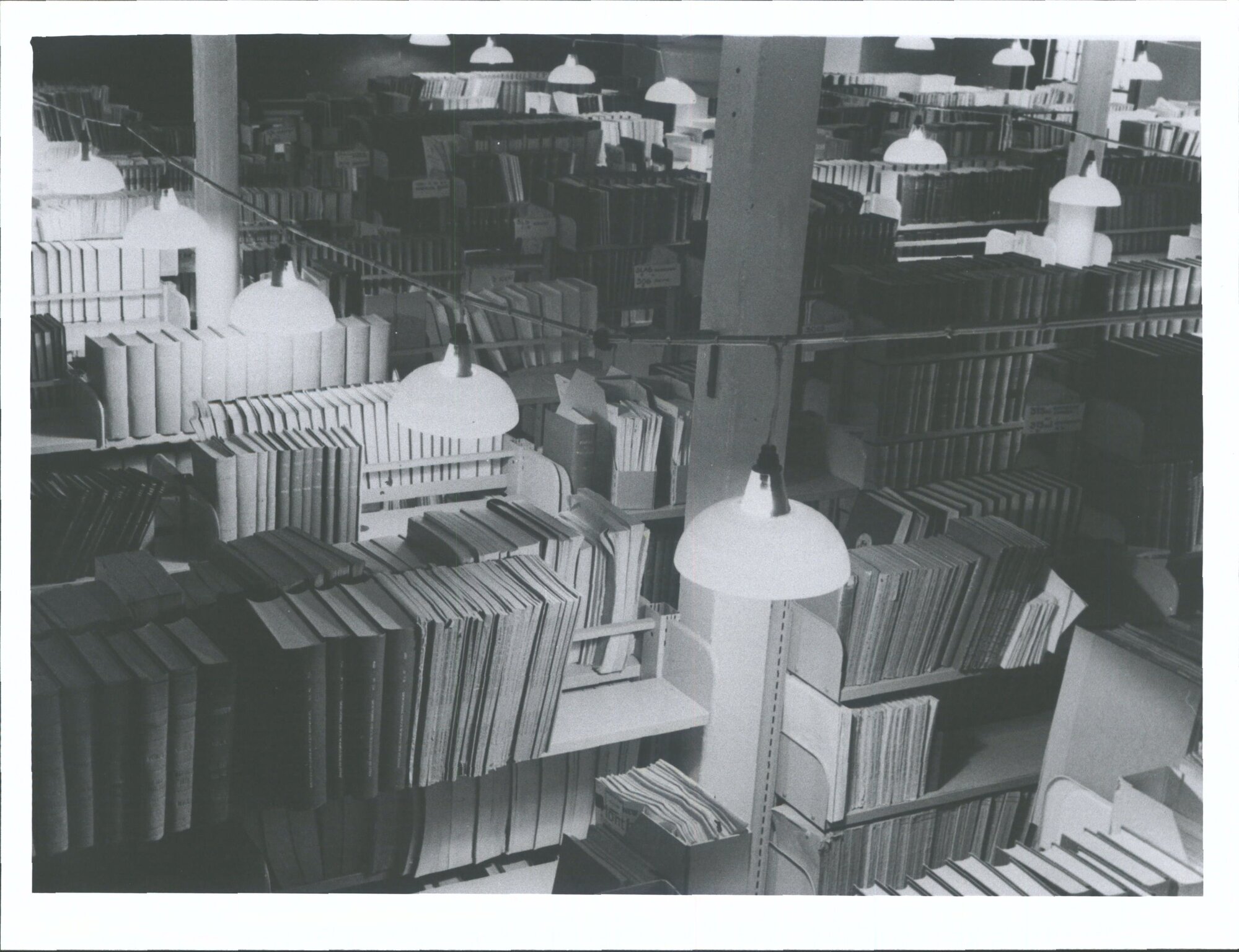 Overhead view of Lower Oliver periodical Stack taken from Staircase leading from upper Oliver