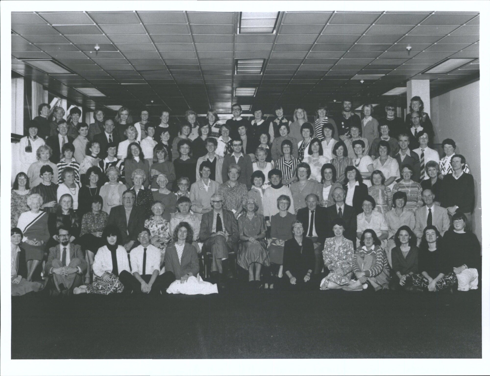 Past and Present staff members of all units at farewell for retiring university librarian W. (Jock) McEldowney.