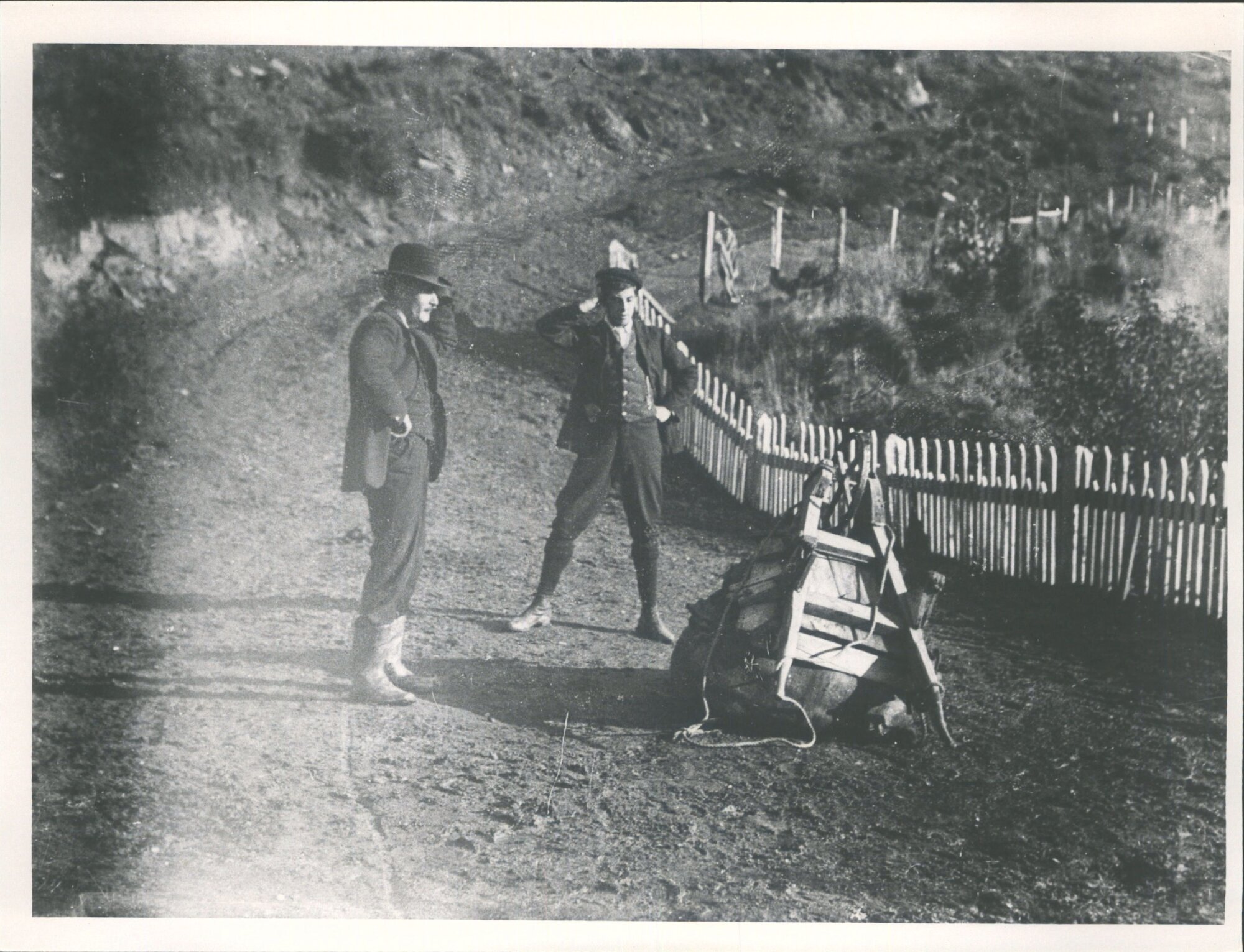 Reconstruction of miners transporting gear to goldfields