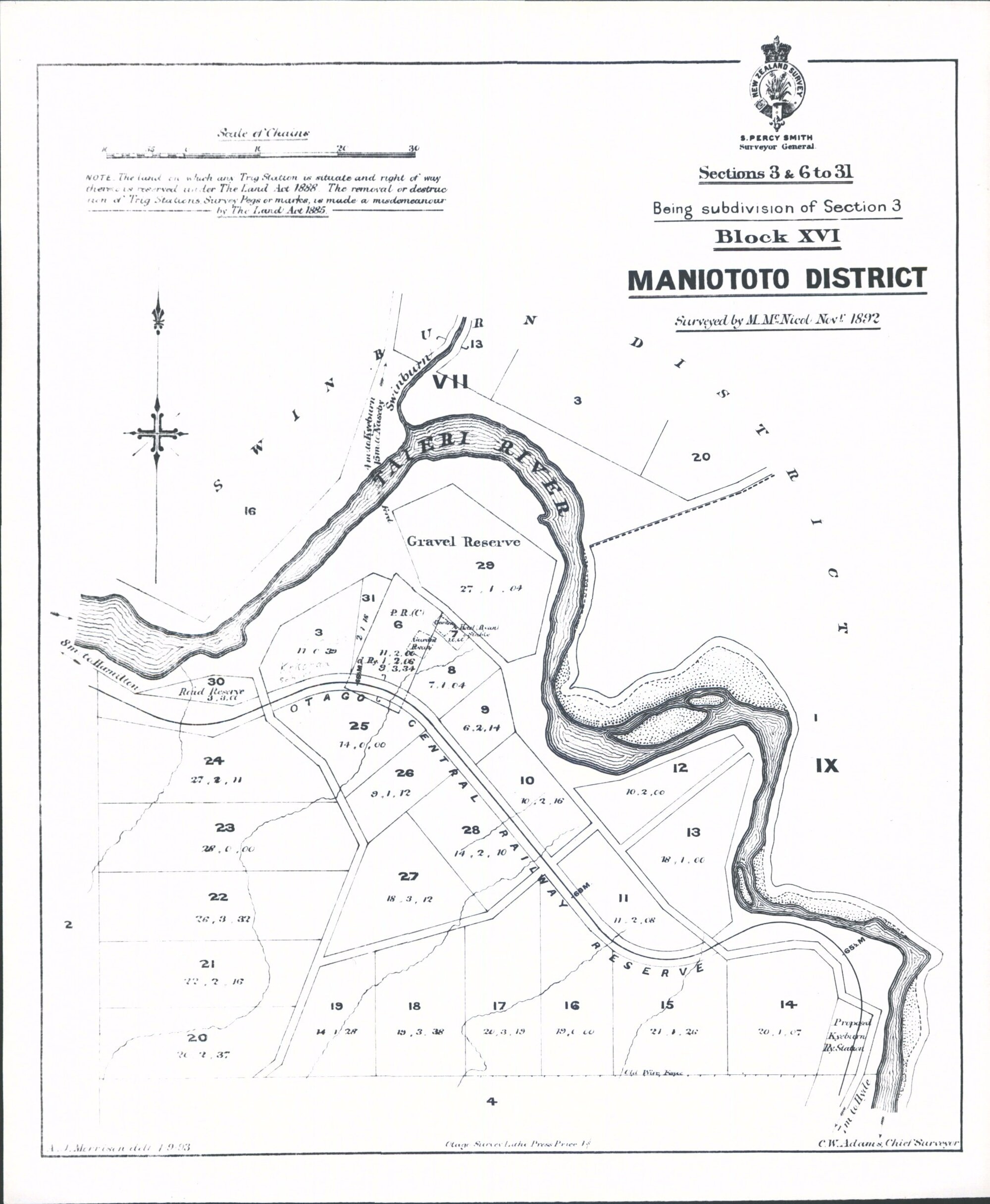 Maniototo District: Map of Block XVI Subdivision of Section 3
