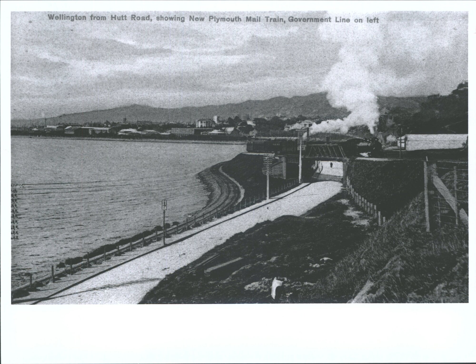 Wellington from Hutt Road, Showing New Plymouth Mail Train, Government Line on left