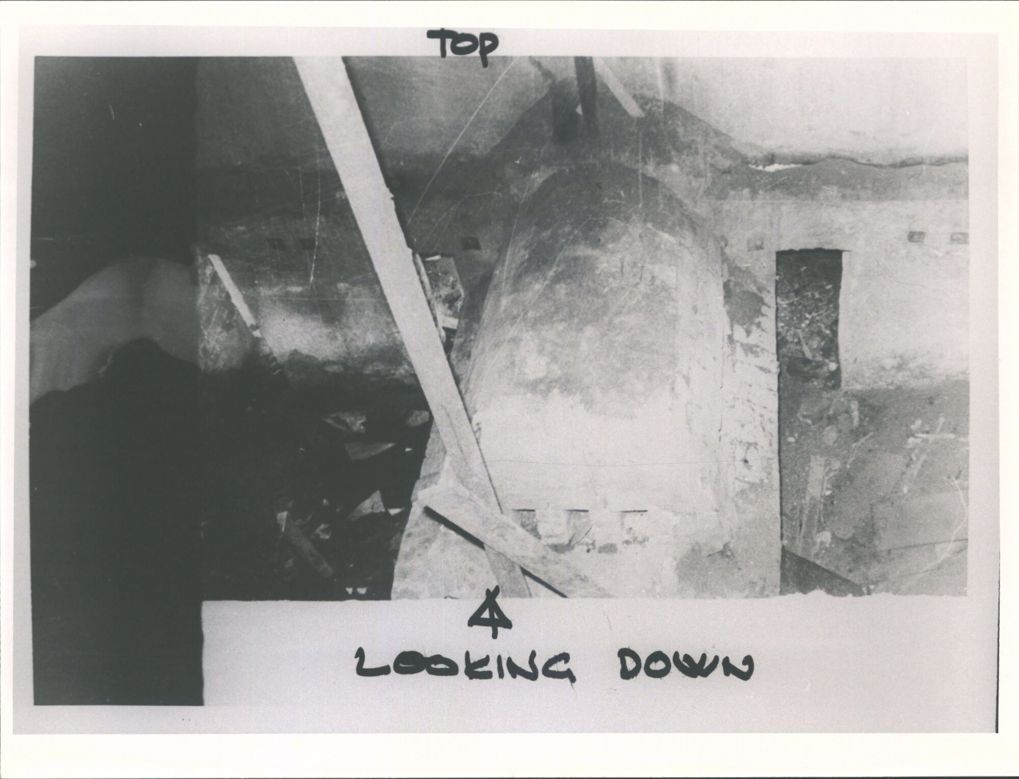 Chicory Building 10.7.1974. Photo no. 1 Looking down on firebox  from <unclear> grid