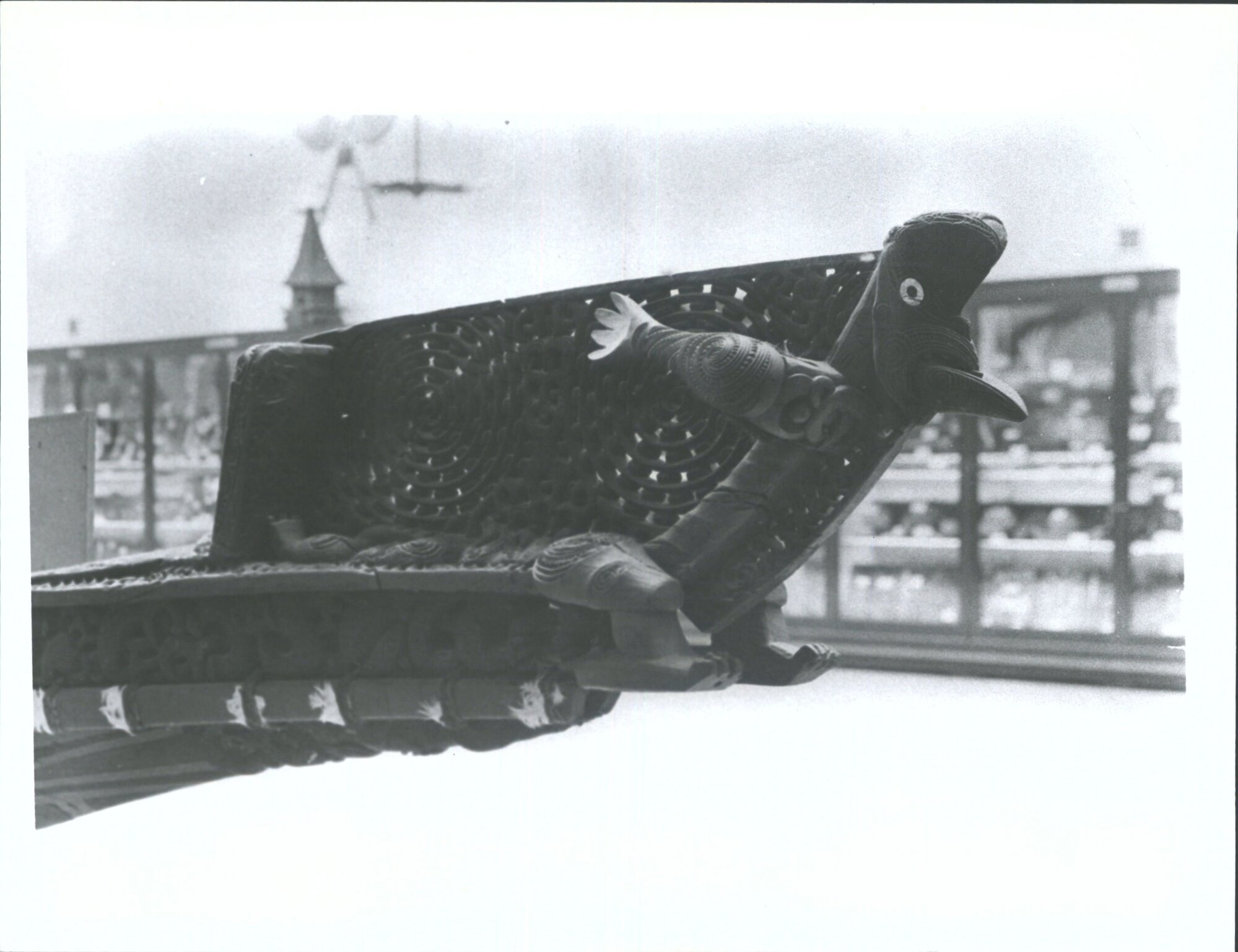 Figurehead of war canoe Toki-a-Tapiri in Auckland Museum