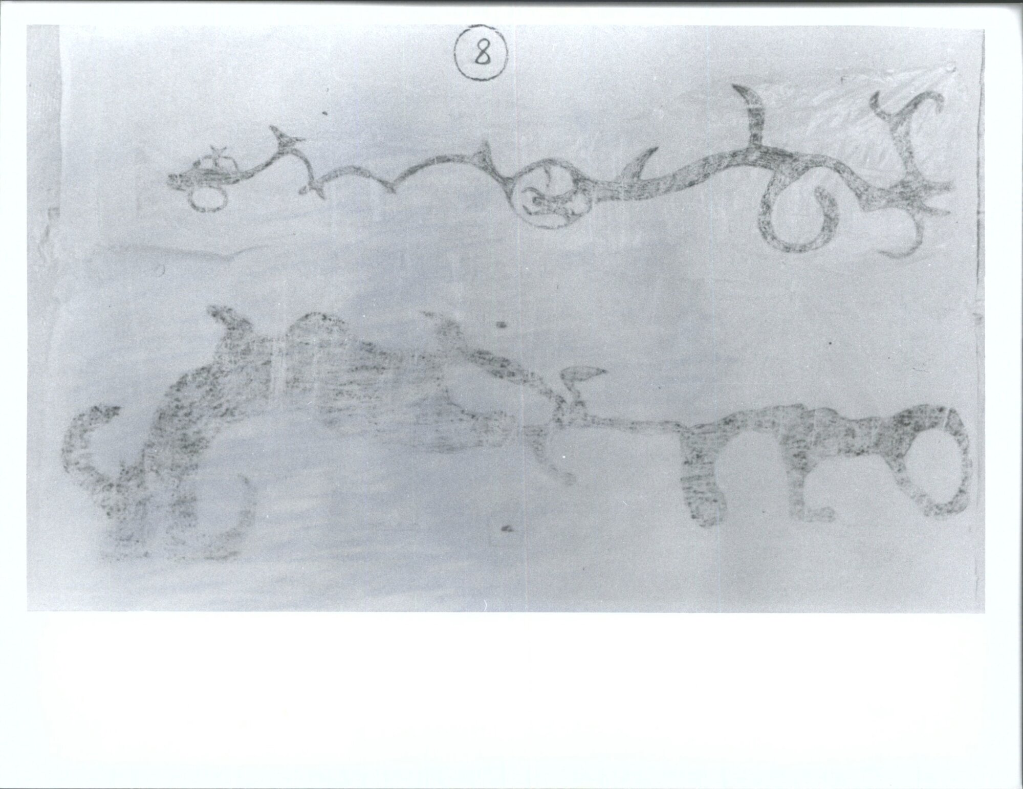 Sheet 8"A. Stylised design traditional taniwha motifB. Stylised motif."