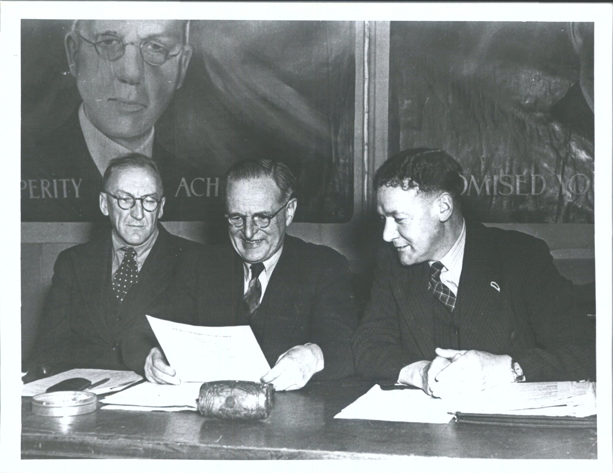 Executive officers of the F.O.L. photographed after elections were completed, from left: Secretary Mr Baxter President Mr Croske