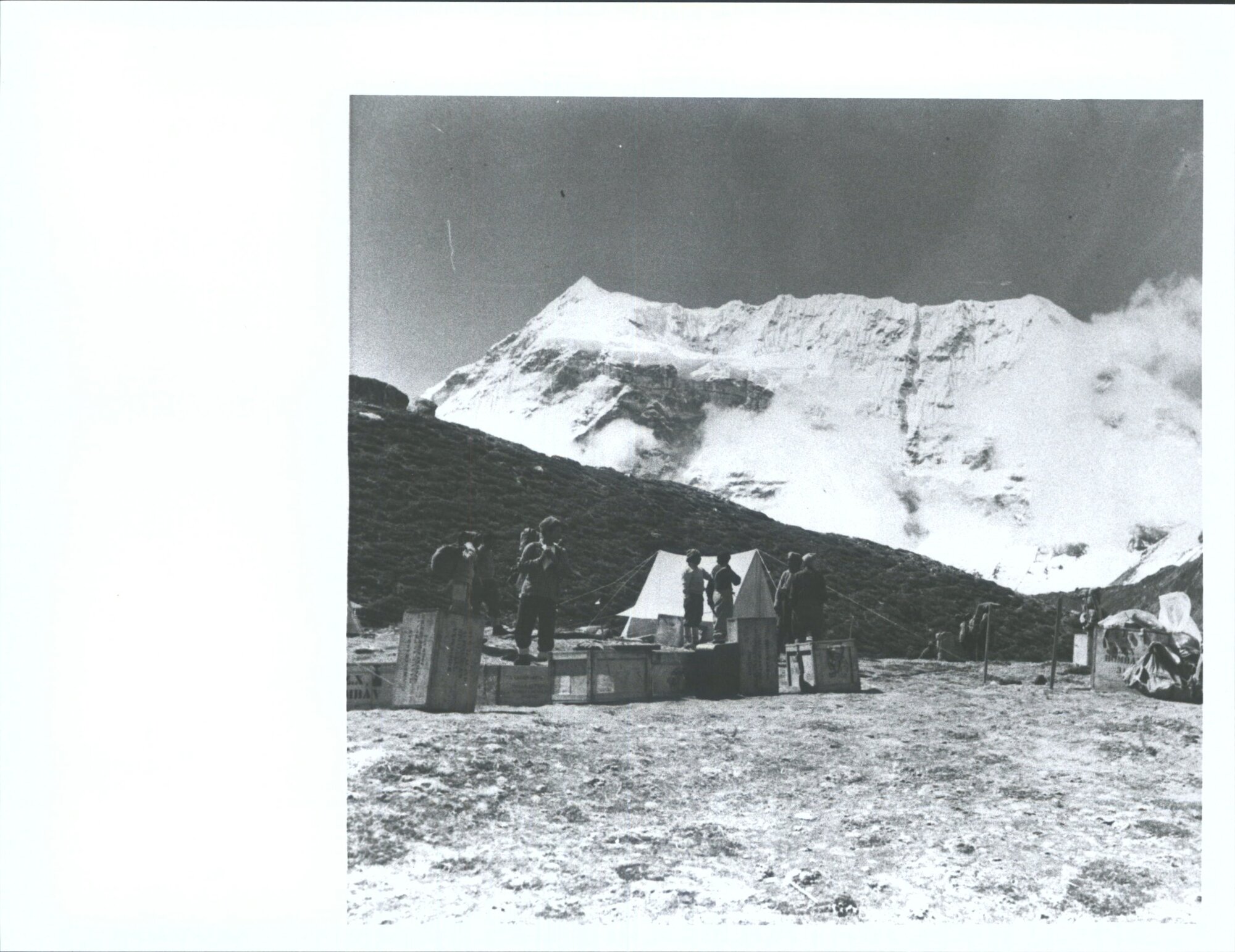 The massive four mile long summit ridge of Chamlang from a survey point on Schoyang Col during exploratory sortie up the Iswa"