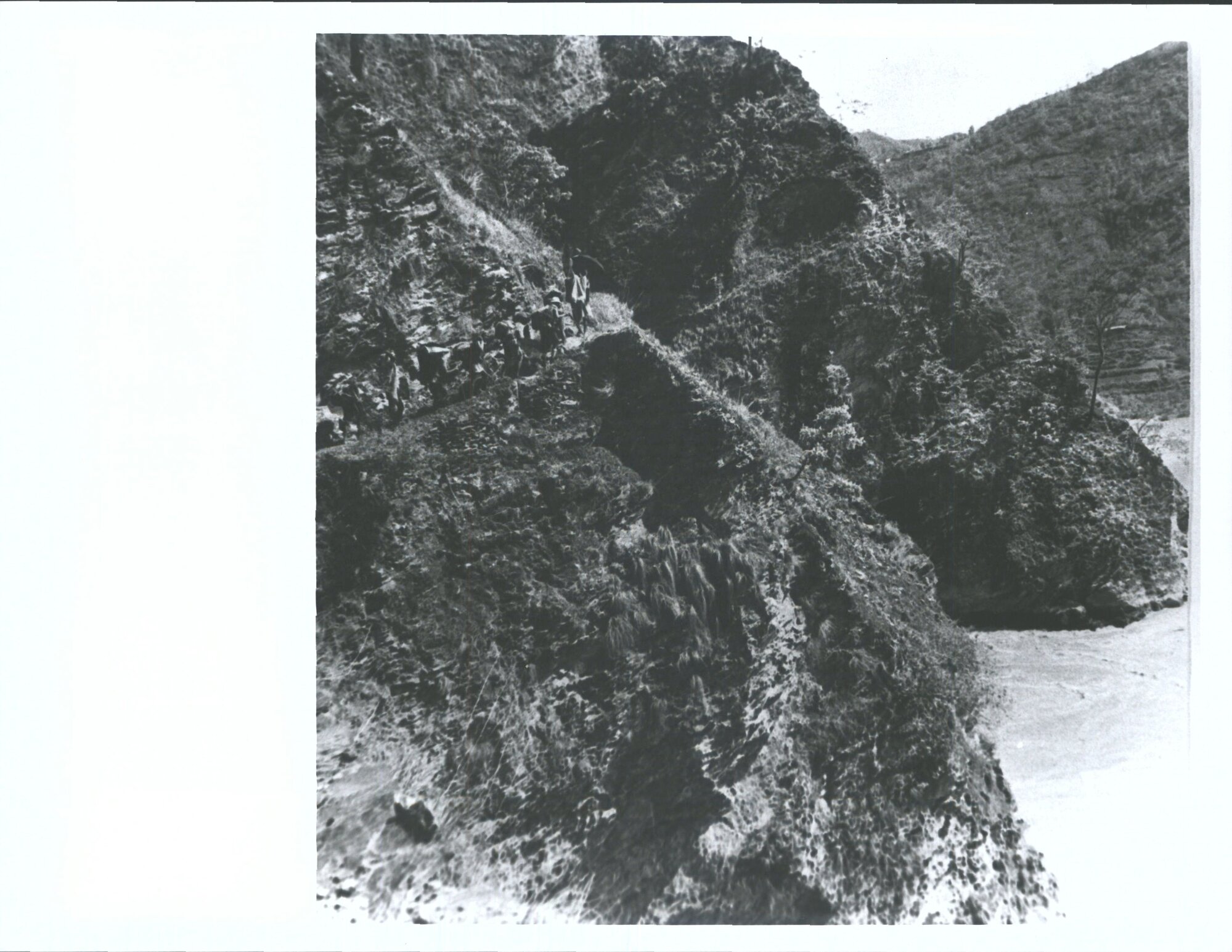 "One part of the journey to India which caused the expedition some worry was this precipitous path which wound round the cliff a