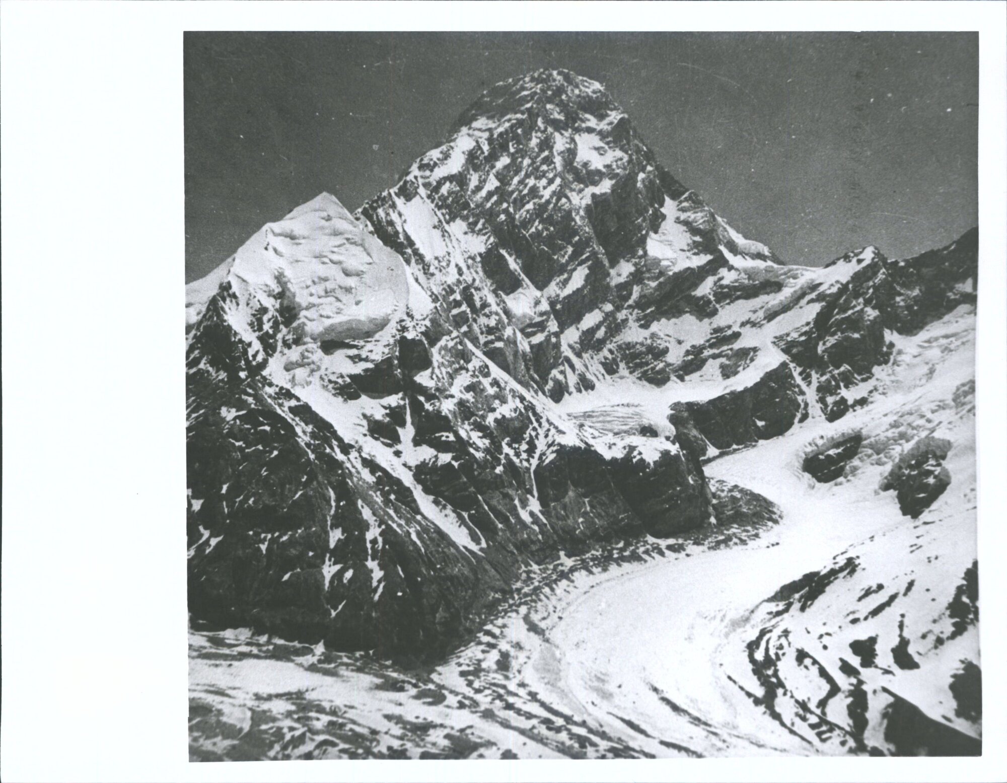 Mt Karmet (25,447') west Karmet glacier from 20,000'. Taken when E P. Hillary and G. Lowe were reconnoitring the approaches to M