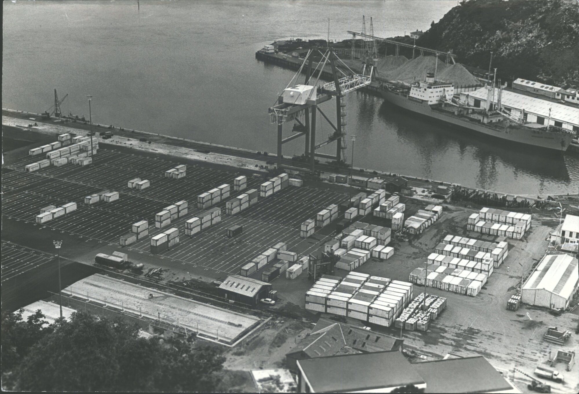 The HUGE container crane dominates the Port Chalmers terminal. The crane is being tested in preparation for the arrival of the f