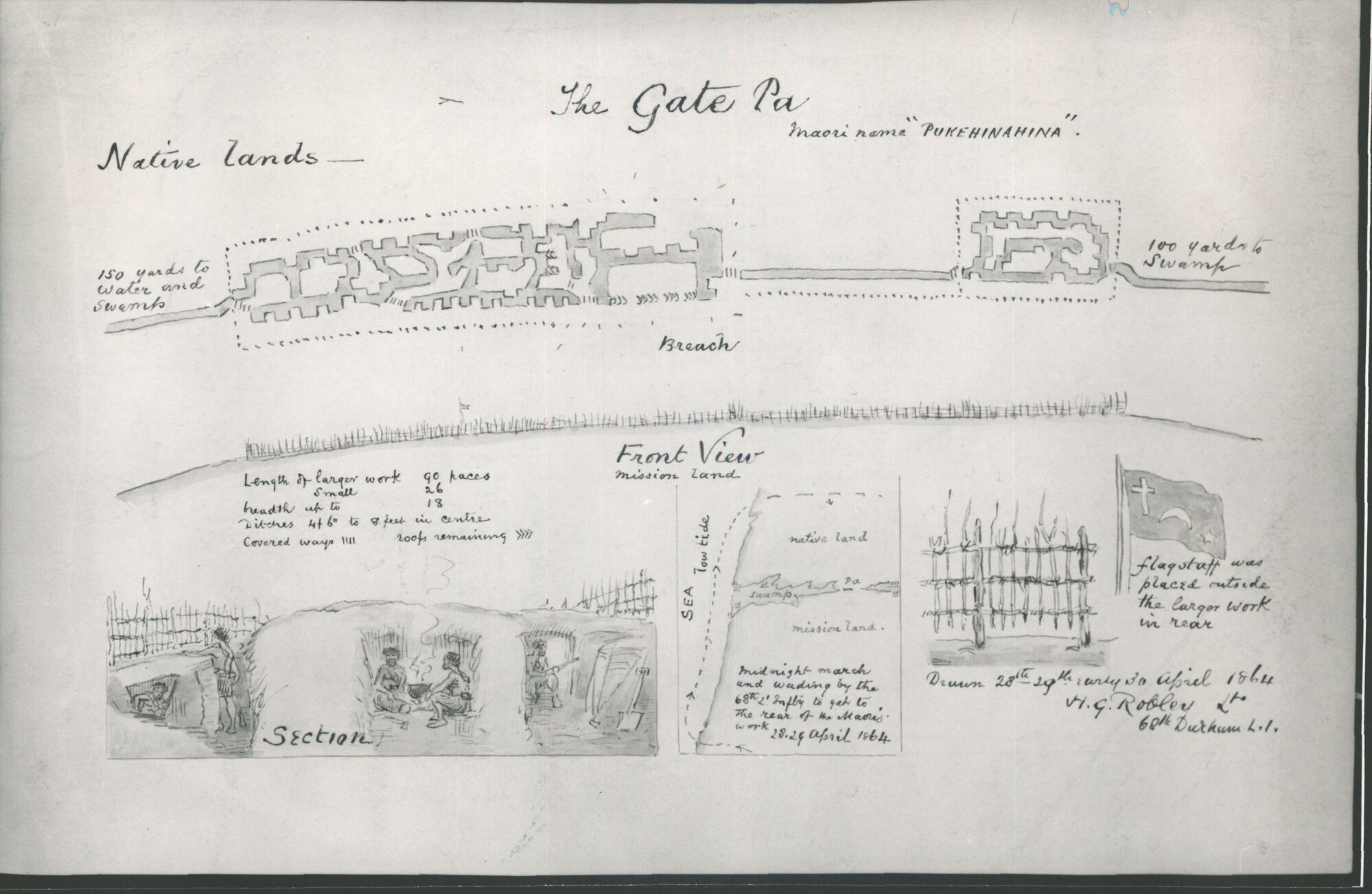 The Gate Pa drawn on 28th, 29th, 30th April 1864