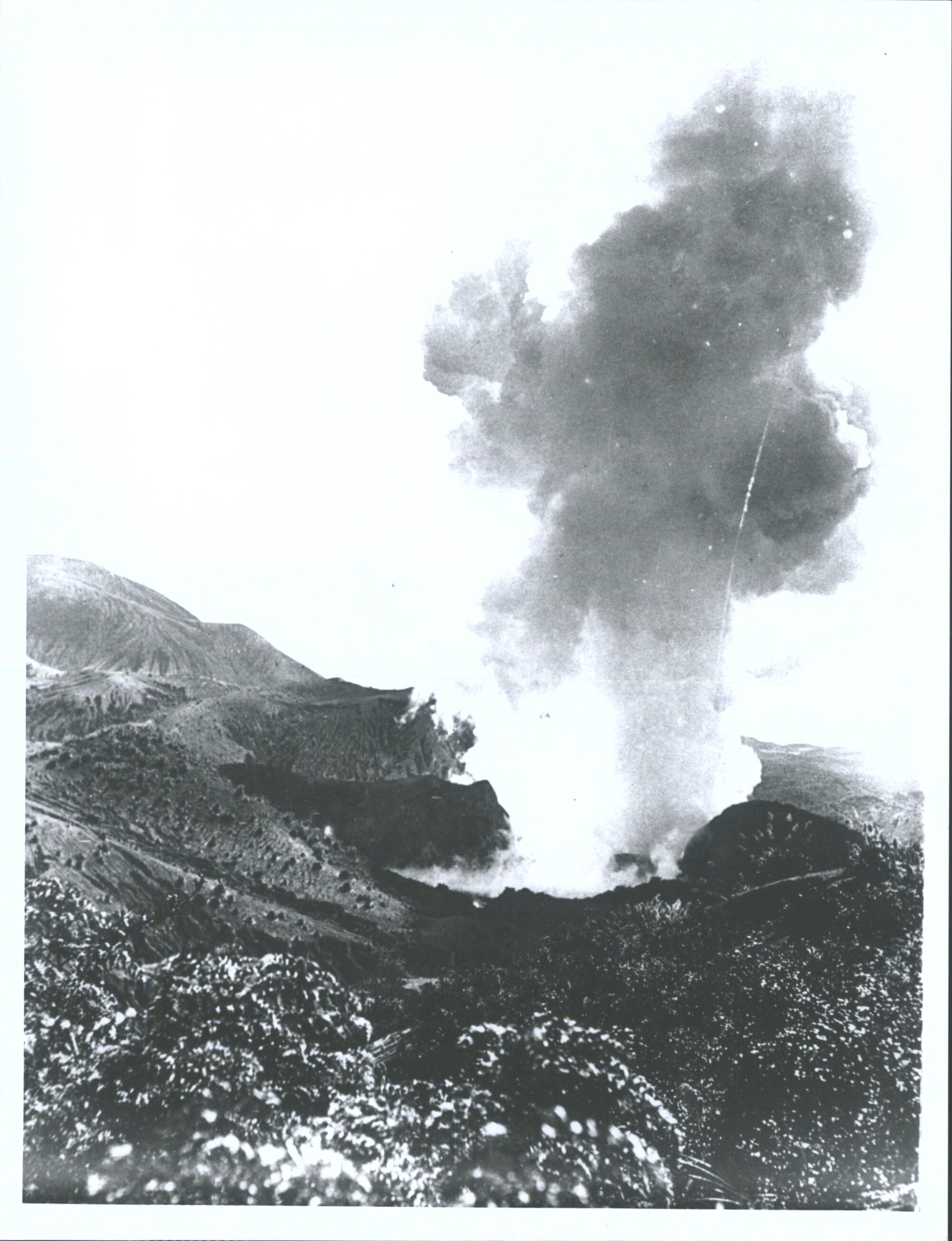 The massive steam cloud rising from the Waimangu Geyser seem from a position near southern crater