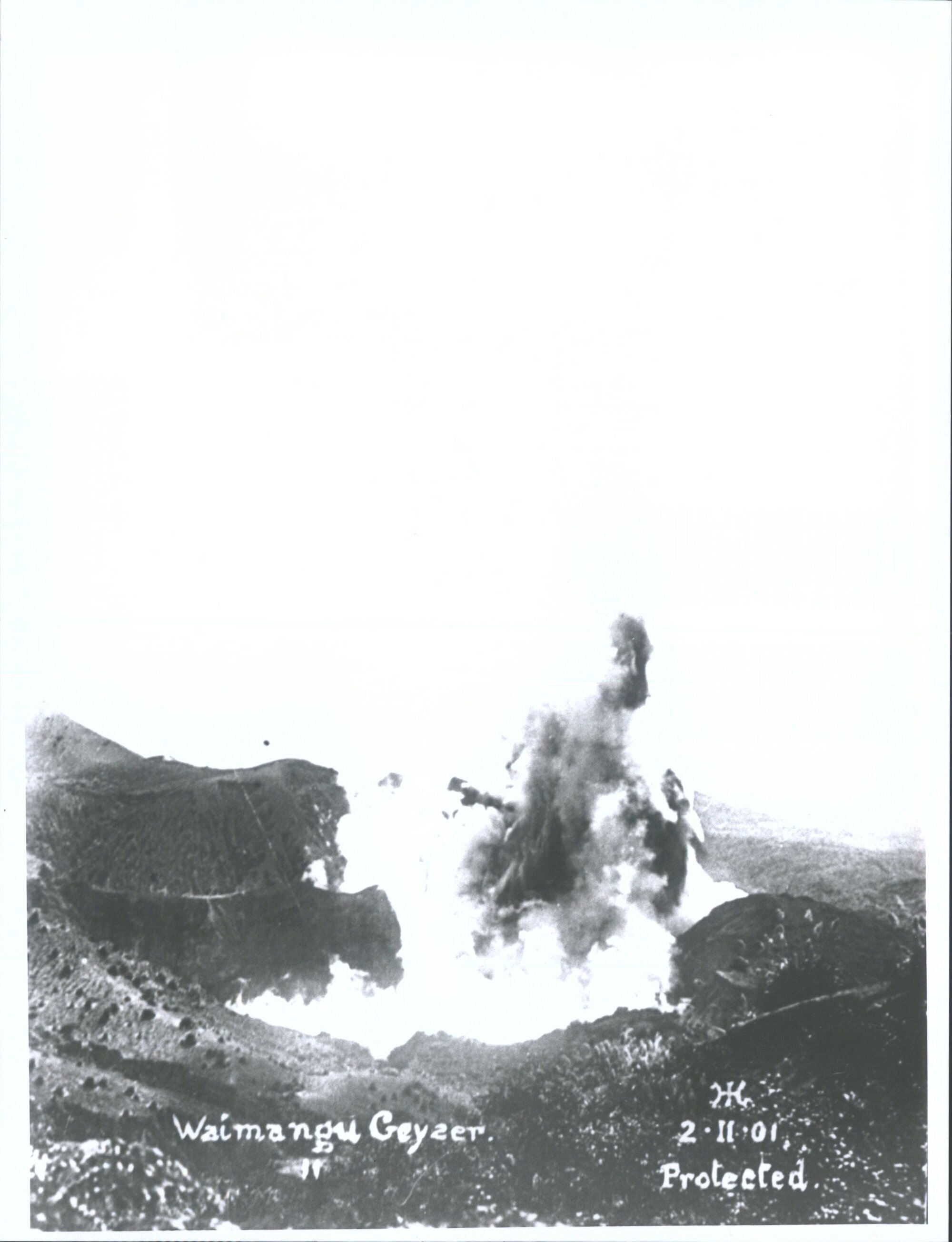 A copy of the first photograph ever taken of Waimangu Geyser