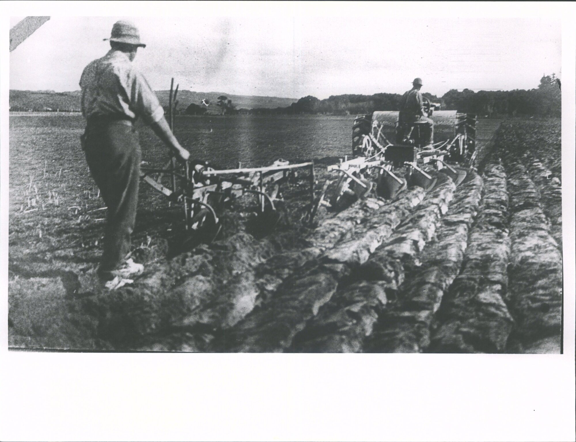 "Mr Hyde with R.G tractor plough - a horse plow behind"