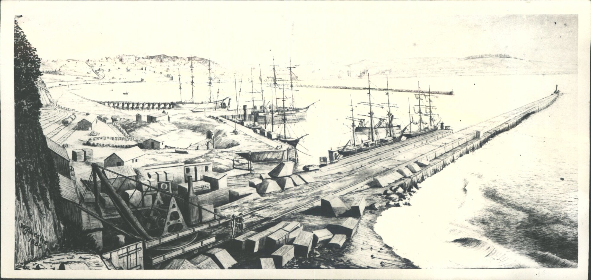 Breakwater &amp; Harbour,Oamaru New Zealand 1883