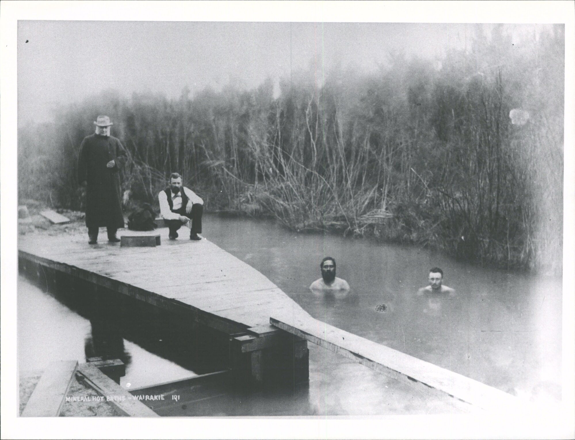 Robert Graham (in long coat) at Mineral Hot Baths - Wairakei