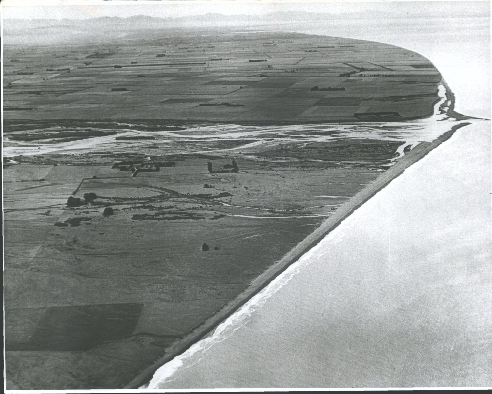 Aerial view of Waitaki river mouth, from south east