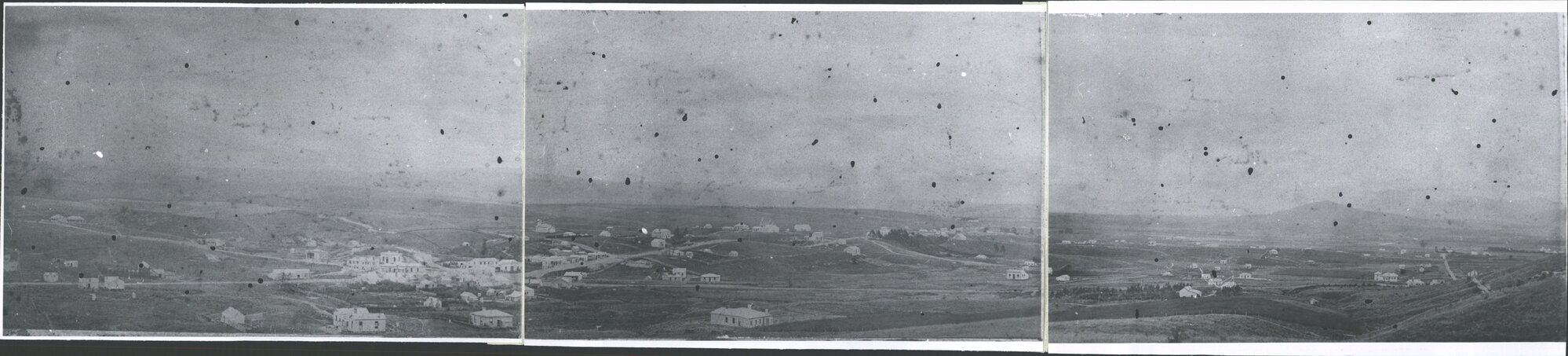 3 part panorama of town