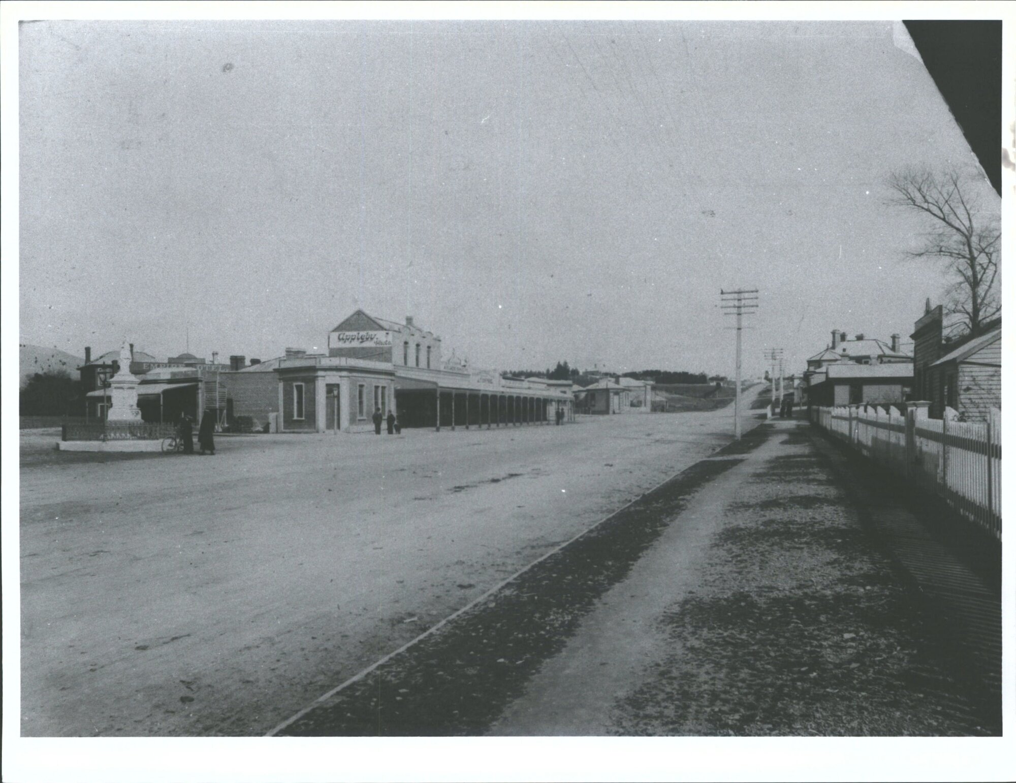 Main street, junction, with Troopers' Memorial on the left