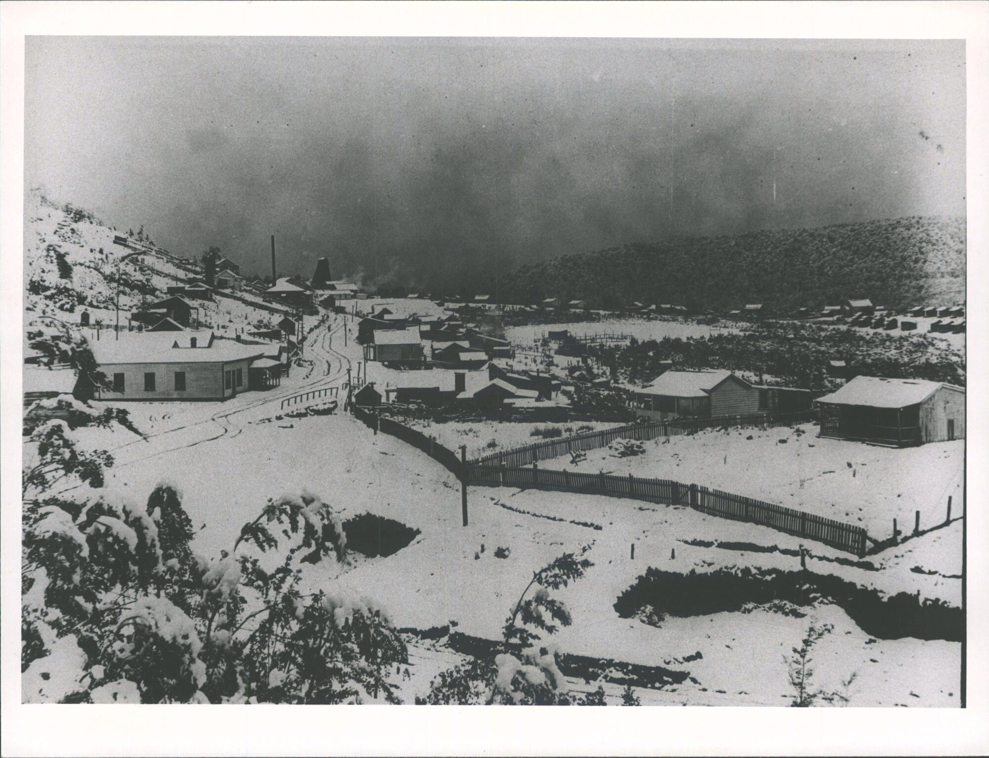 Waiuta township after snowfall