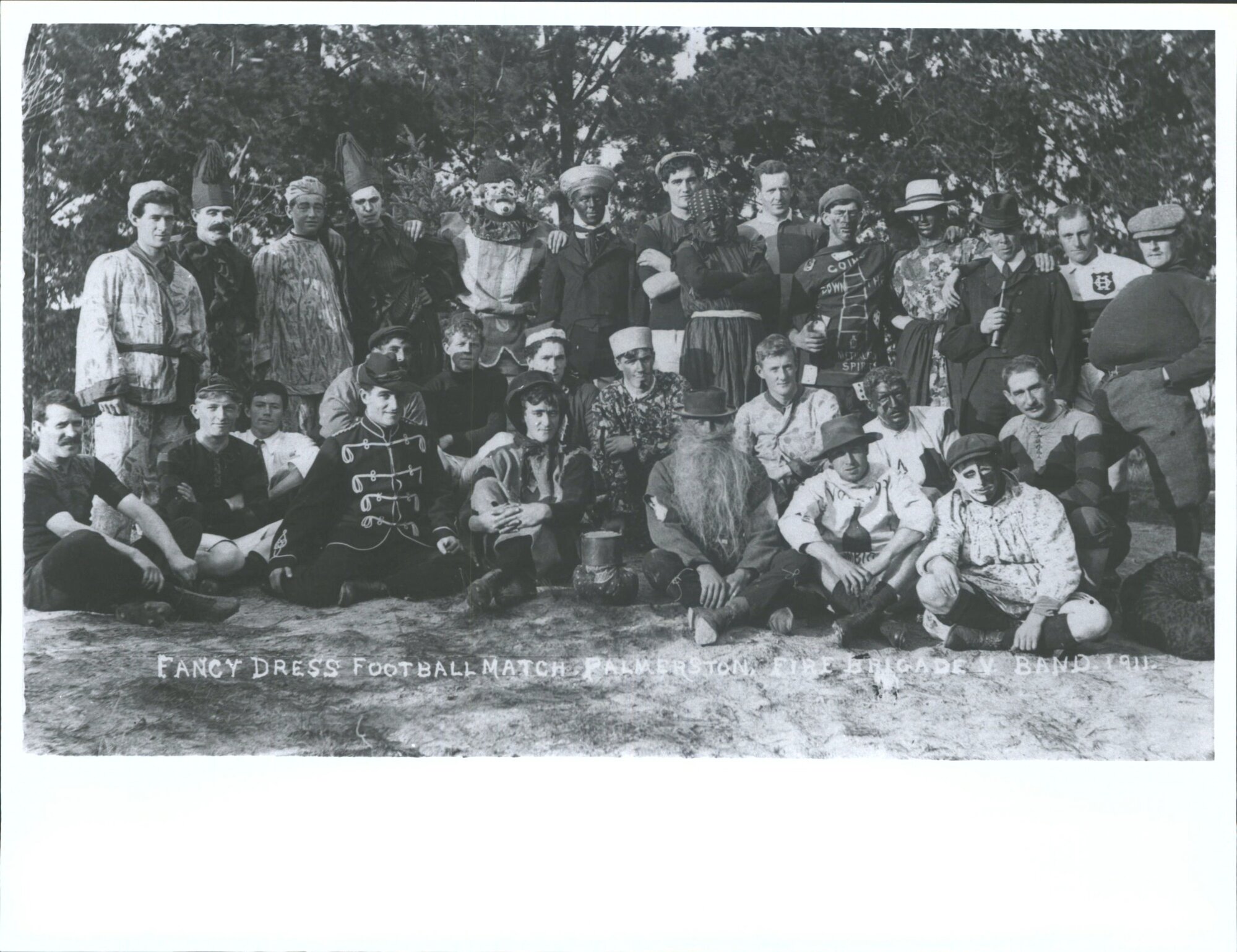 Fancy dress football match, Palmerston Fire Brigade v. Band