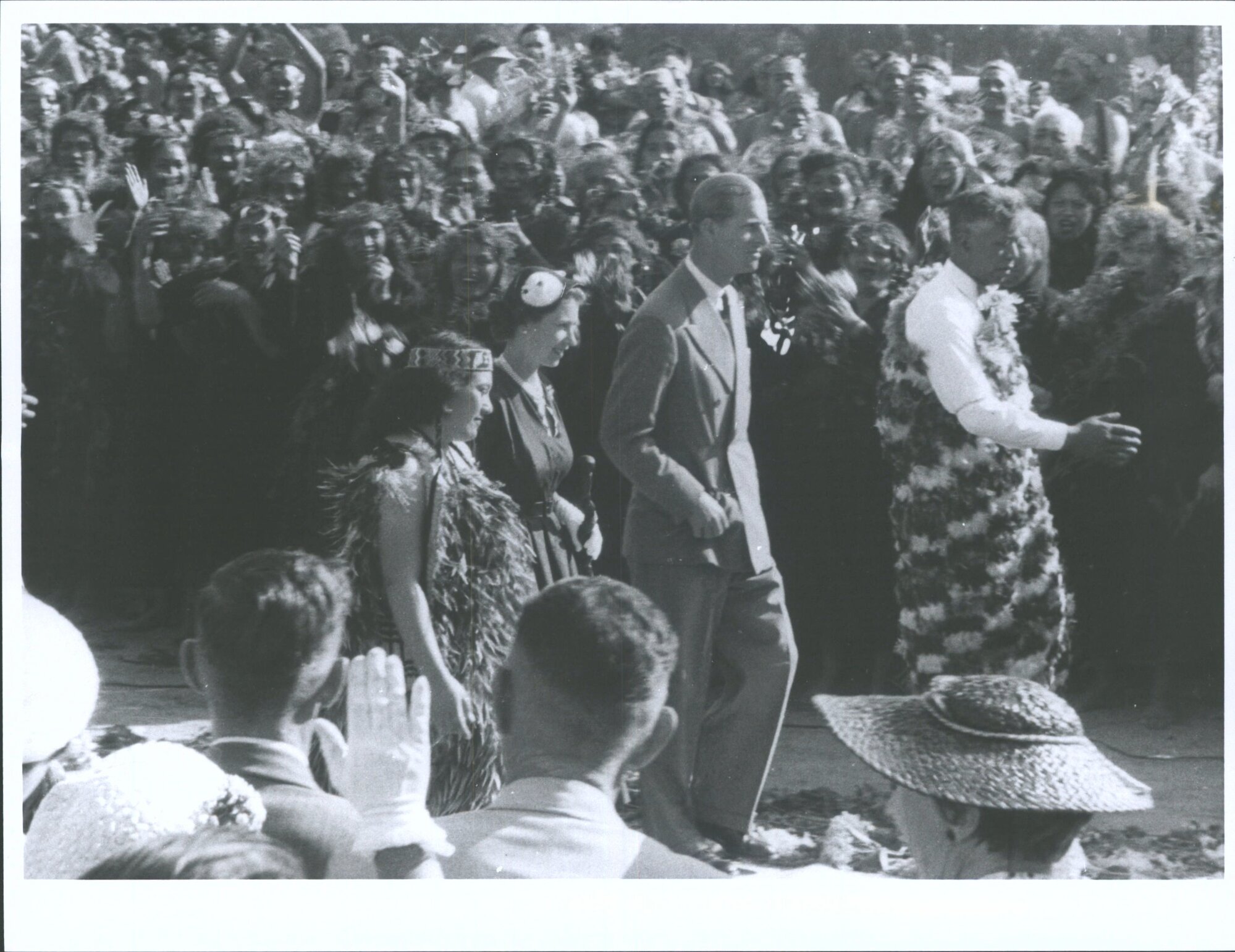 QE II at Turangawaewae Pa, heir of King Koroki, with Princess Piki, his daughter