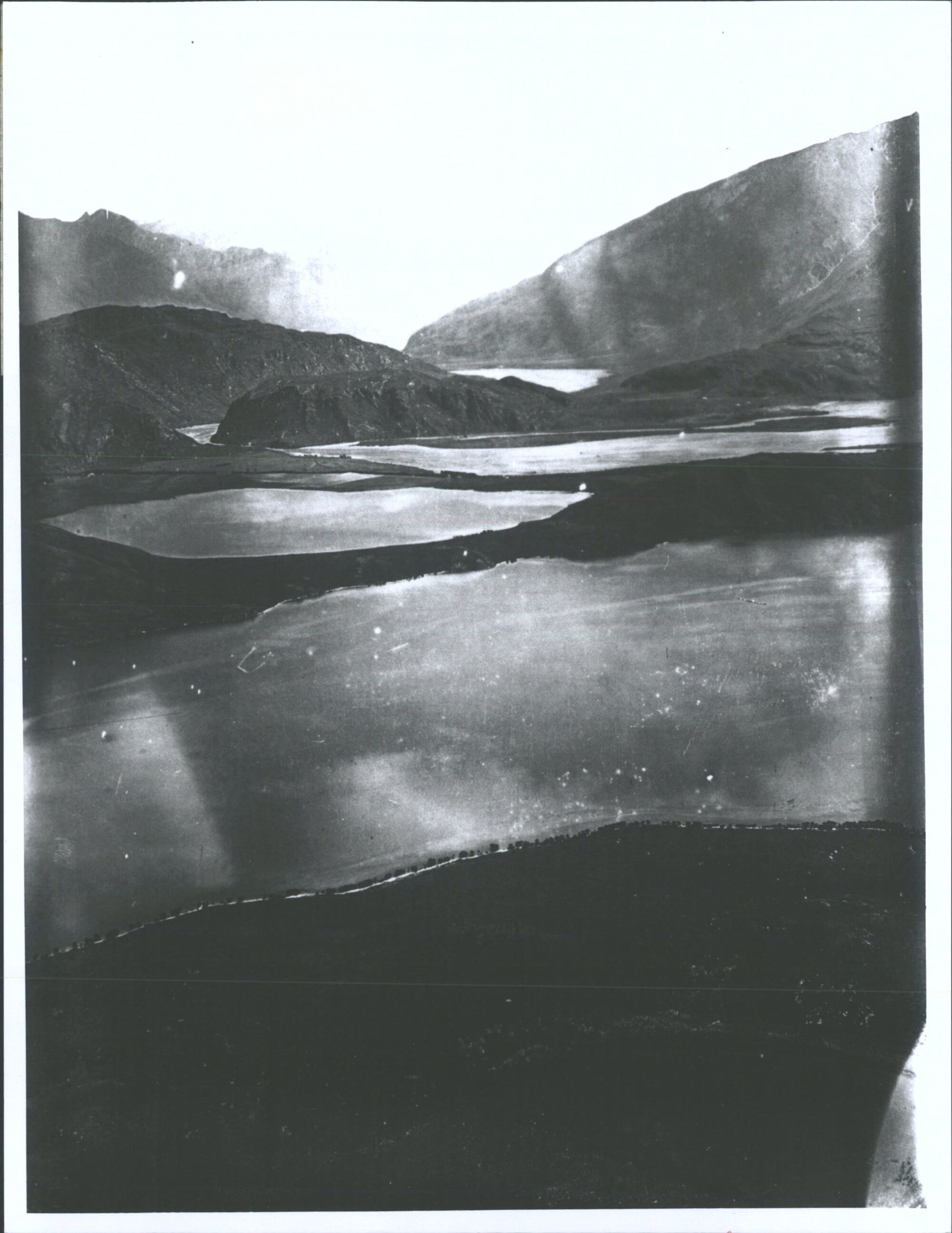 View over lake looking towards mountains