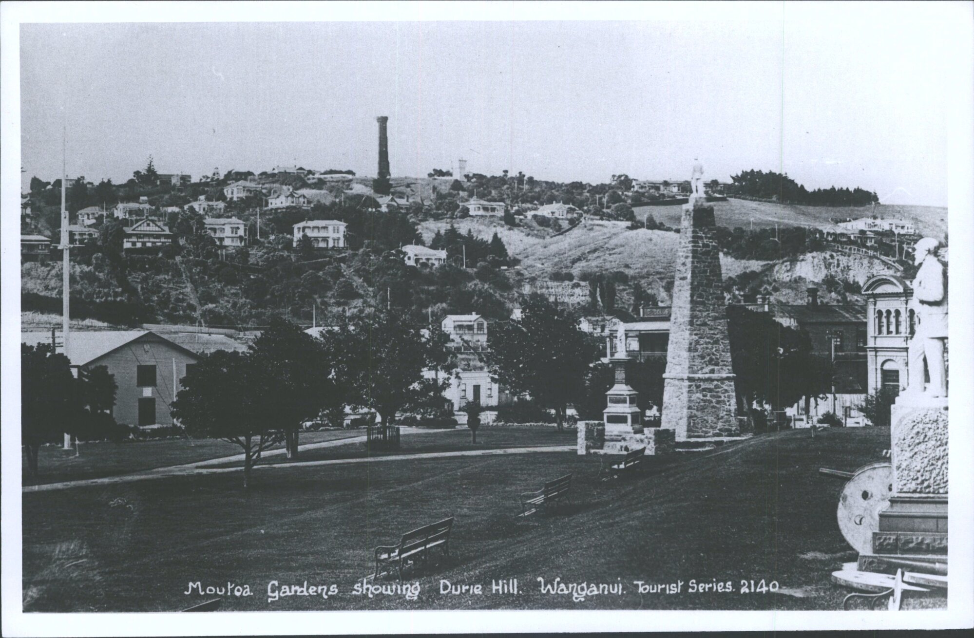 Moutoa Gardens showing Durie Hill, Wanganui