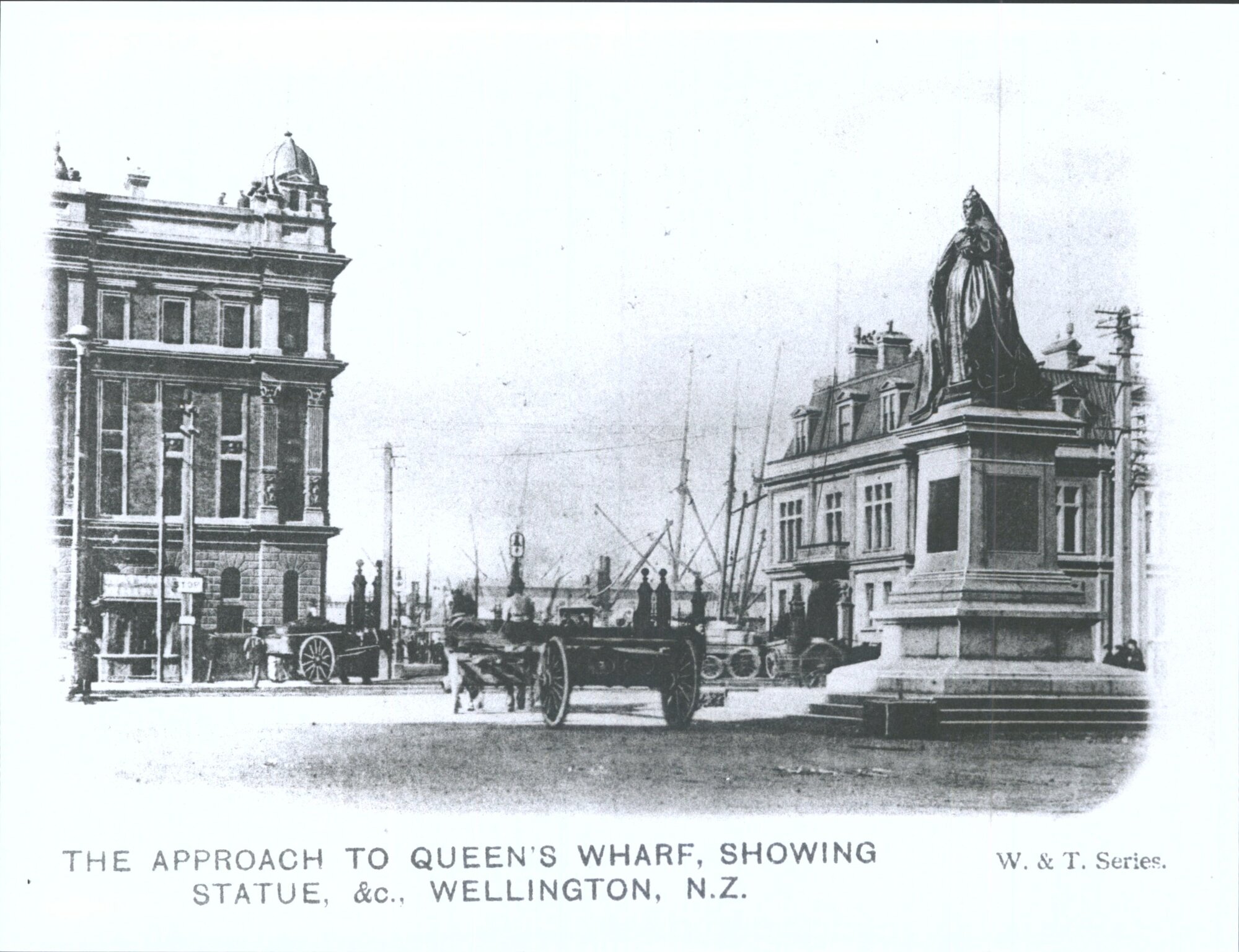 The Approach to Queens Wharf, Showing Statue, Wellington, N.Z.