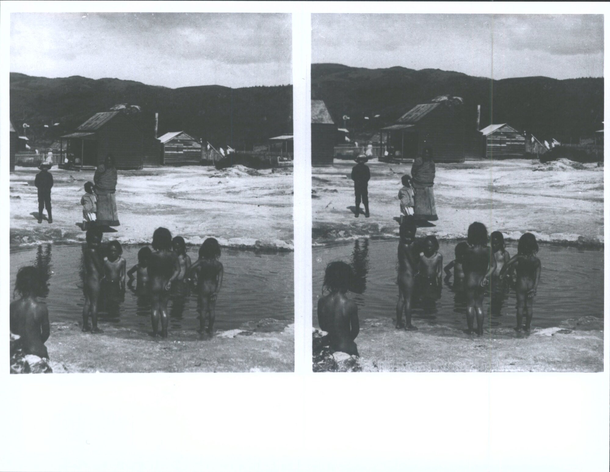 Maori children in hot pool