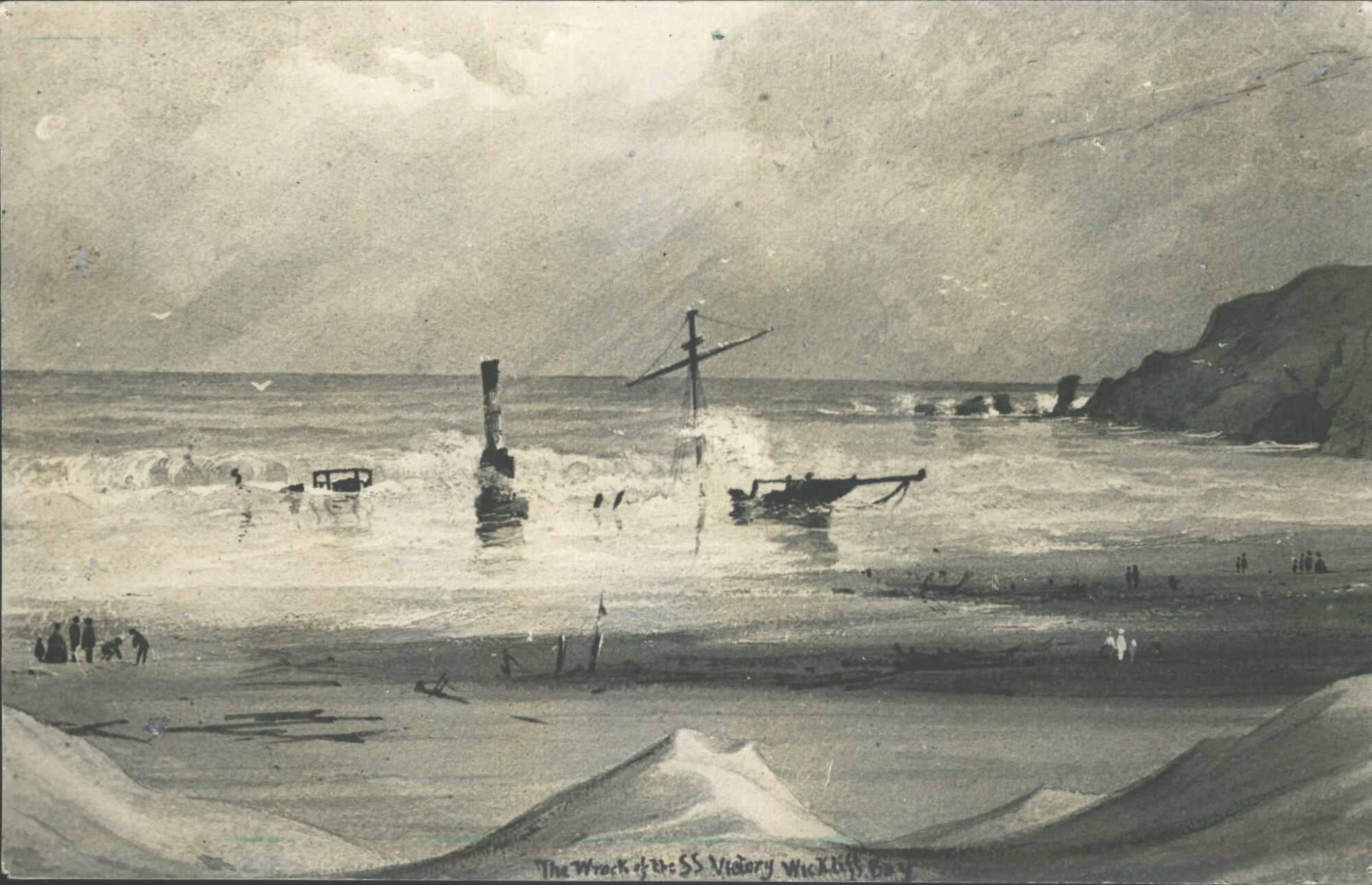 Wreck of the steamer Victory in Wickliffe Bay, Otago Peninsula