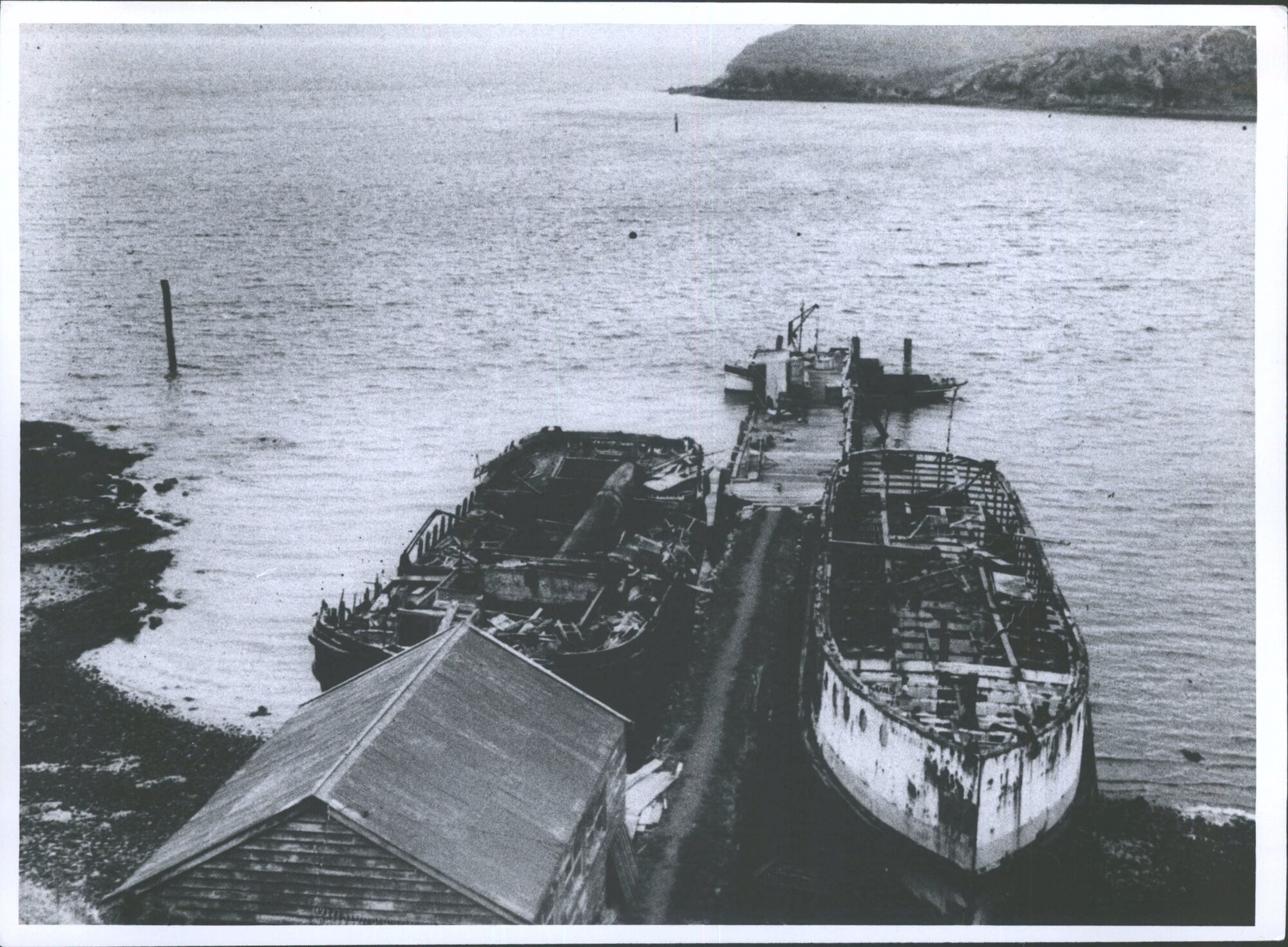 Hulls of Waikana (right) &amp; Oreti lying at Quarantine Island