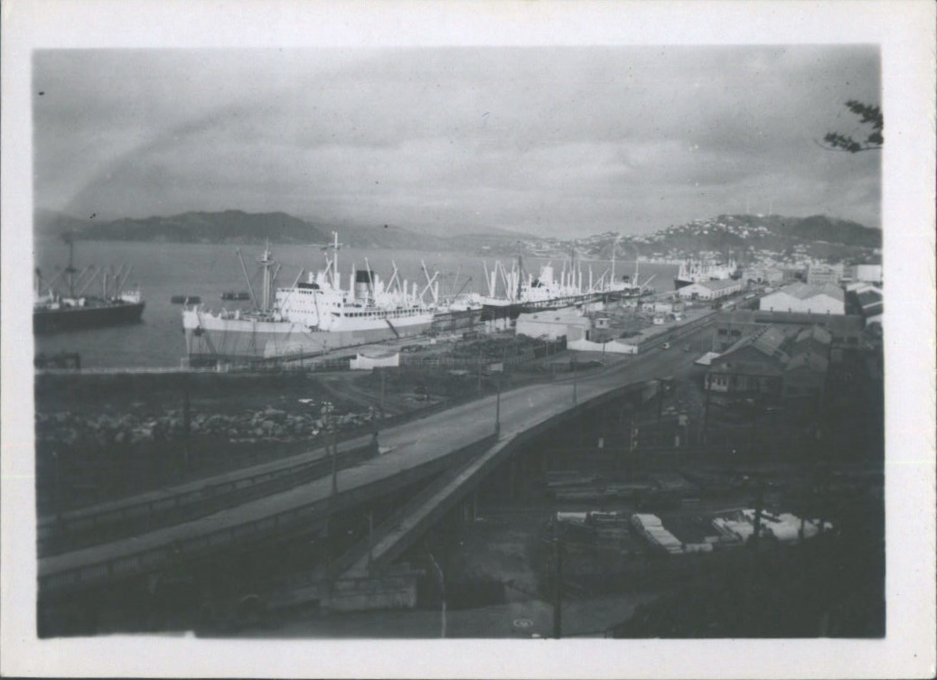 Wellington Shipping. Stern of Fordsdale, Port Phillip, Haparangi, Newborough ?, Hurunui, Nottingham