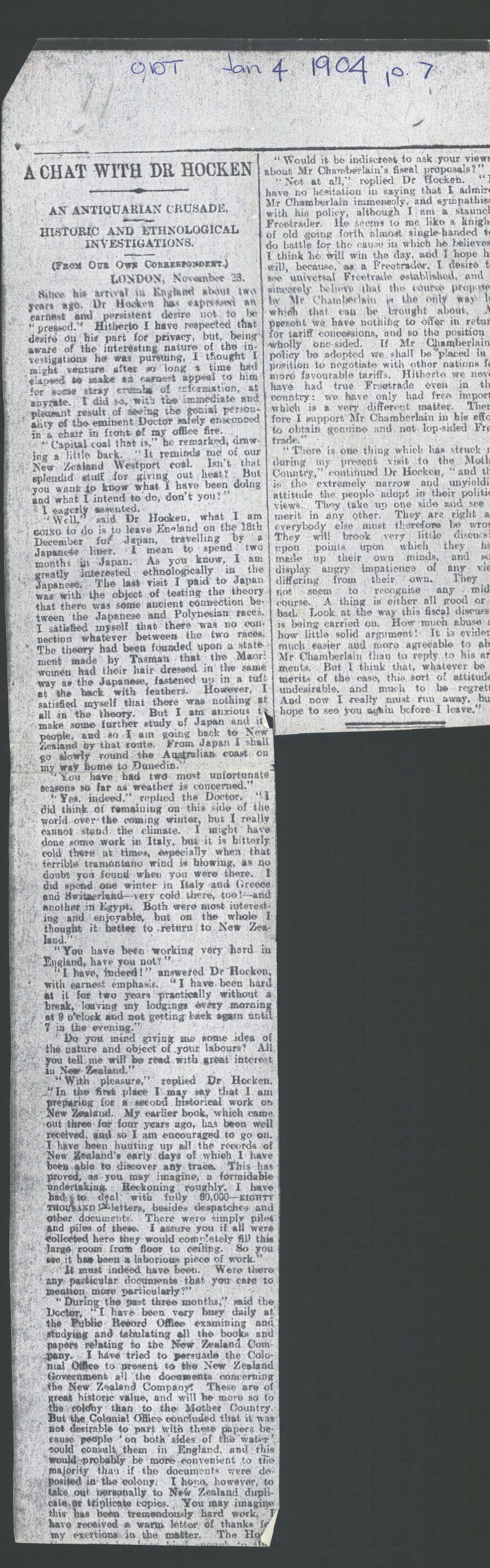 Hocken, T. M. (ODT article 4/1/1904)