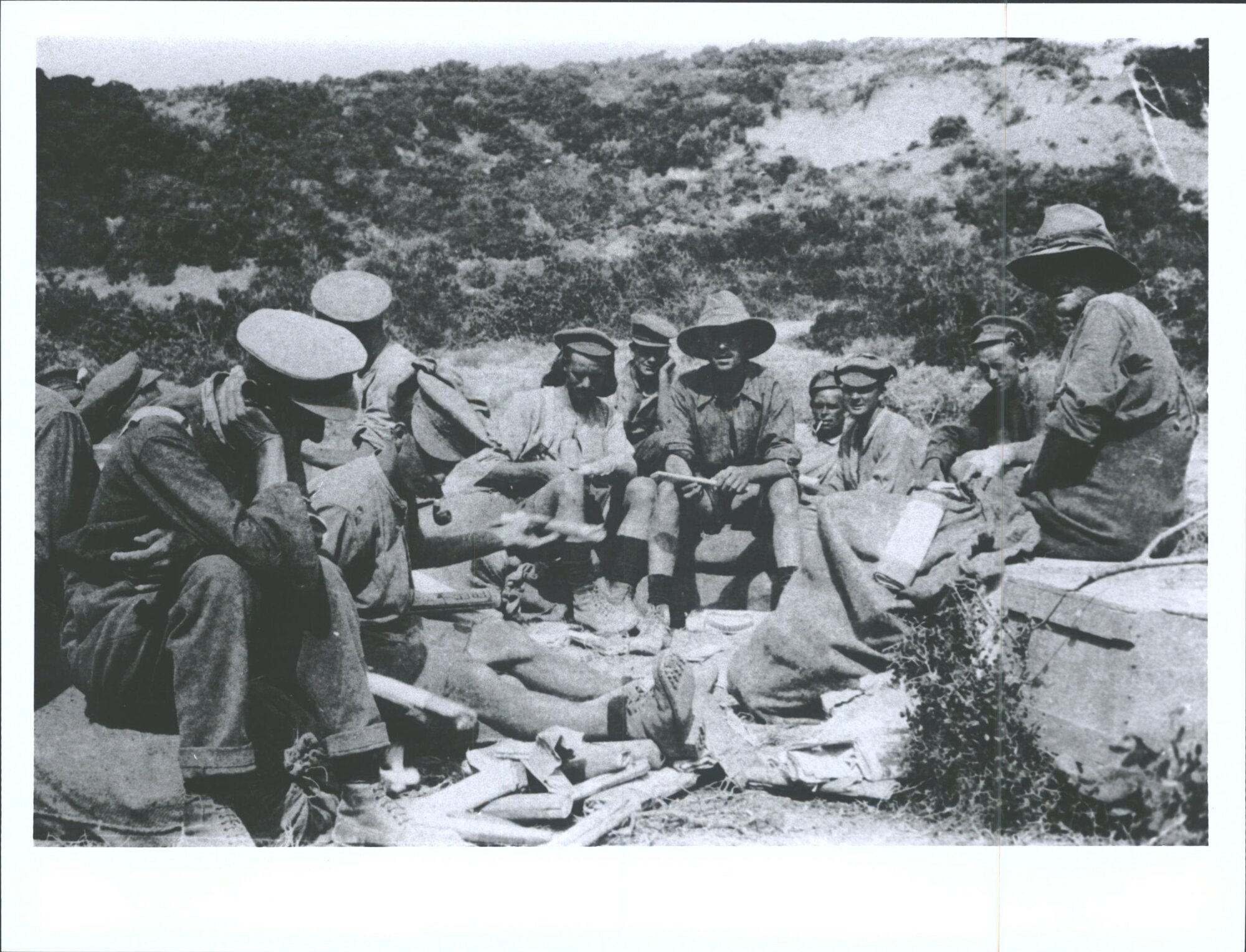 Mail day, Hill 60. Late Major Grant on the left