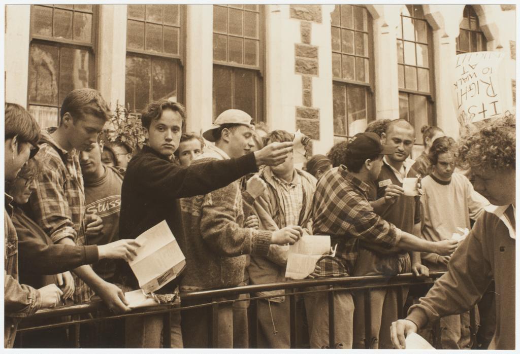 Students protesting outside Registry building