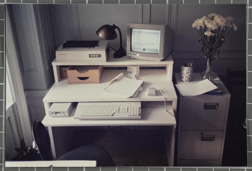 Desk, computer in Robert's apartment