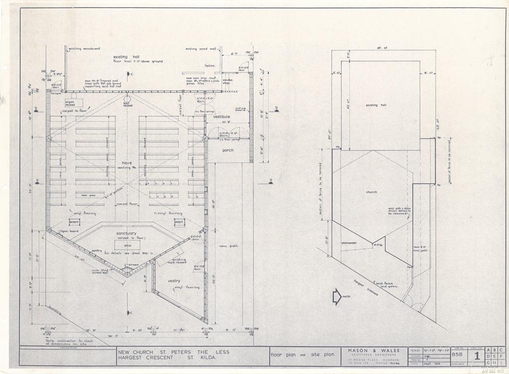 Floor plan and site plan, St Peter's the Less, Hargest Crescent, St Kilda