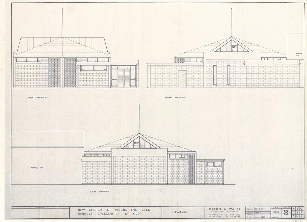 Elevation plans, St Peter's the Less, Hargest Crescent, St Kilda