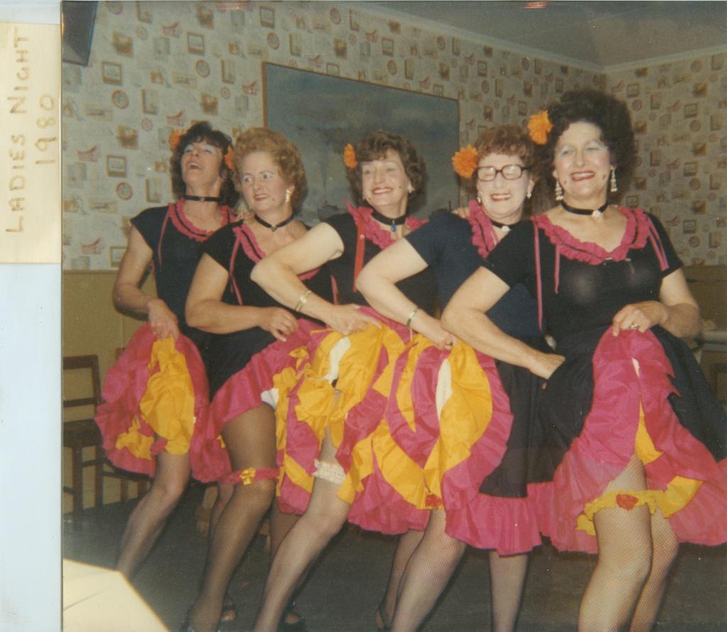 Five women in [can can] dance costume for Dunedin RSA 'Ladies Night'