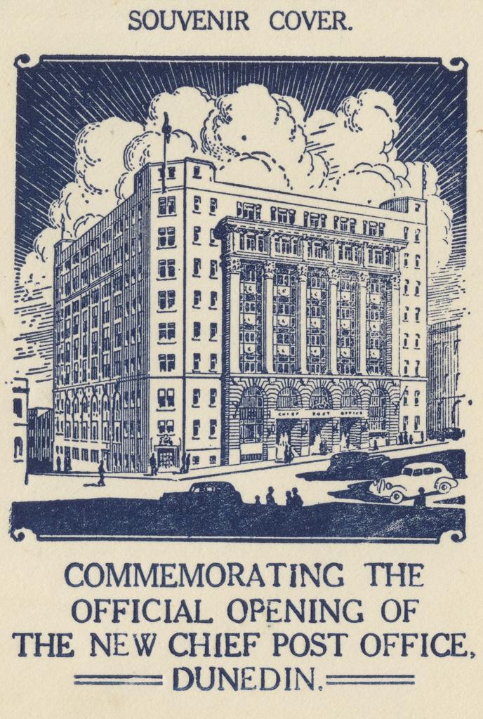 Illustration from 'Souvenir cover commemorating the official opening of the new Chief Post Office Dunedin'