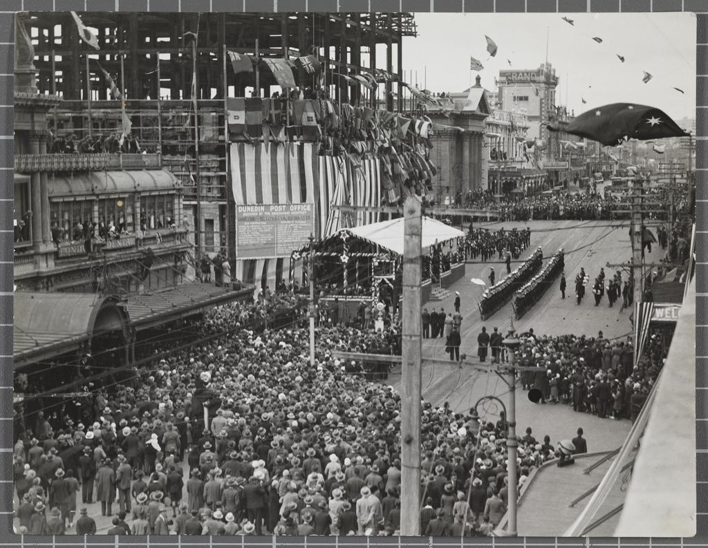Princes Street scene on the day of laying the foundation stone of the Dunedin Post Office